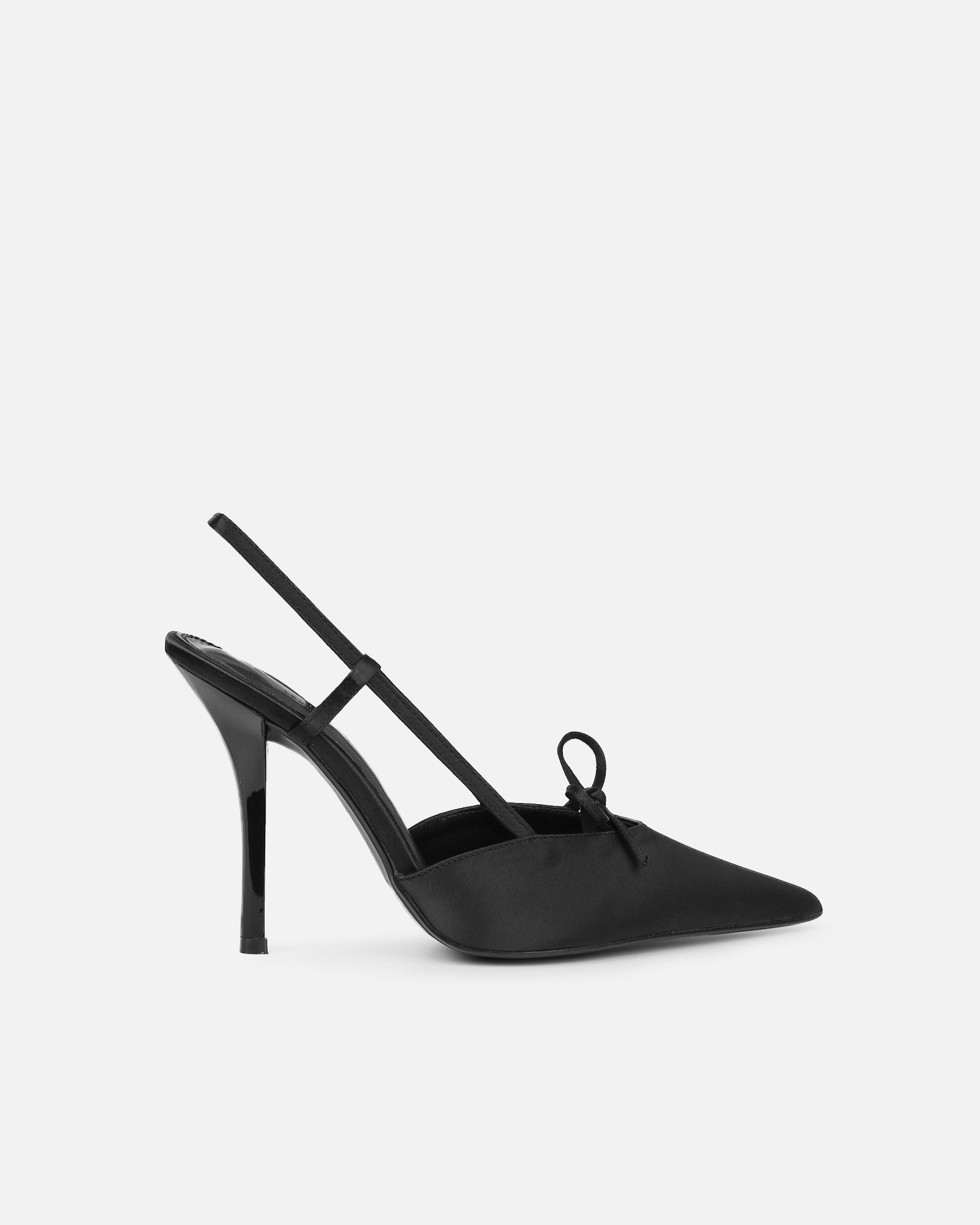 Klara black satin bow detail court shoes