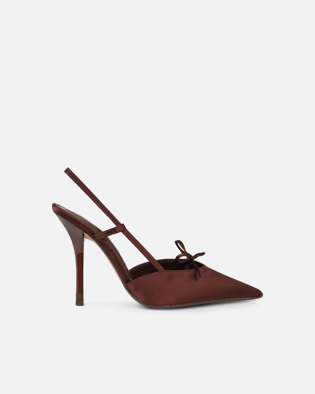 Klara chocolate satin bow detail court shoes