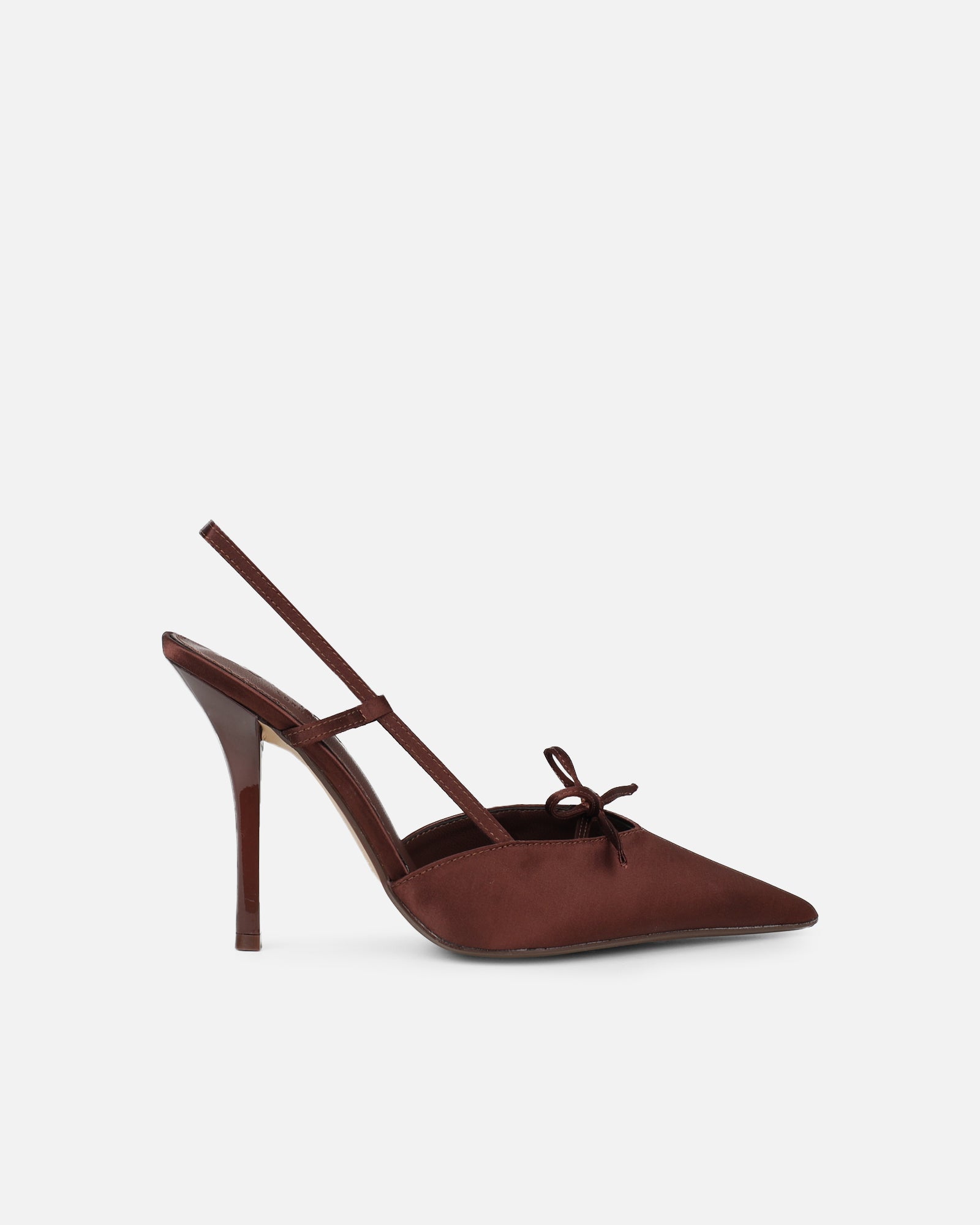 Klara chocolate satin bow detail court shoes