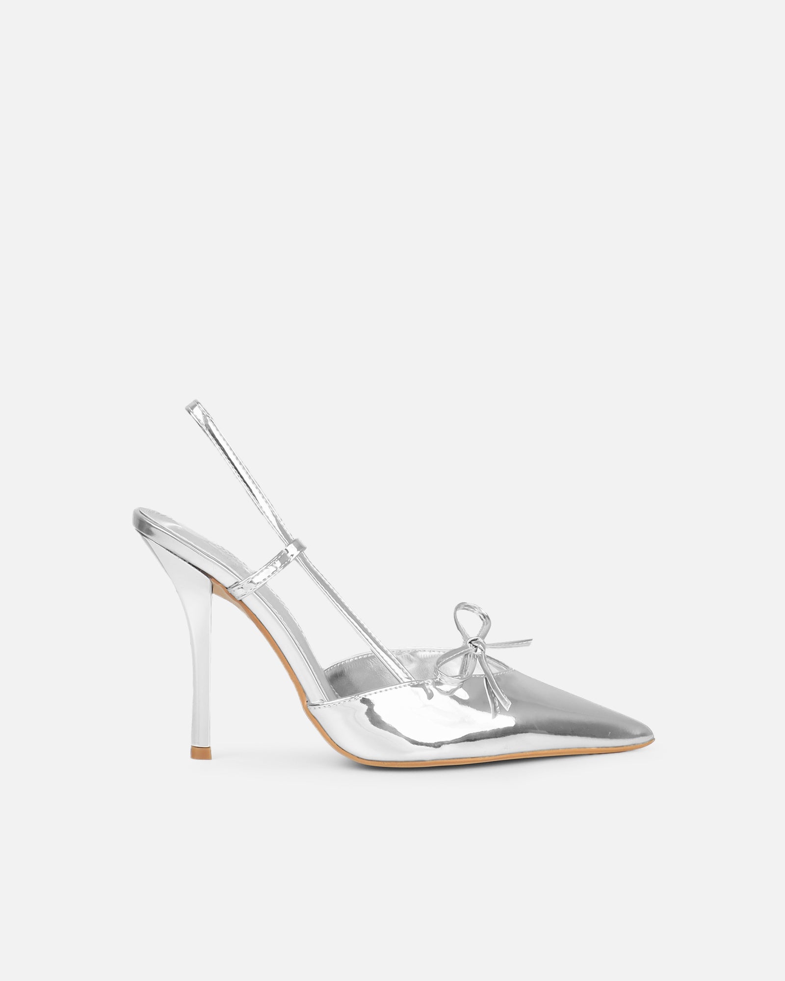 Klara silver mirror bow detail court shoes