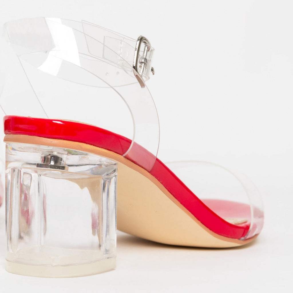 Koko Red Clear Mid Block Heels