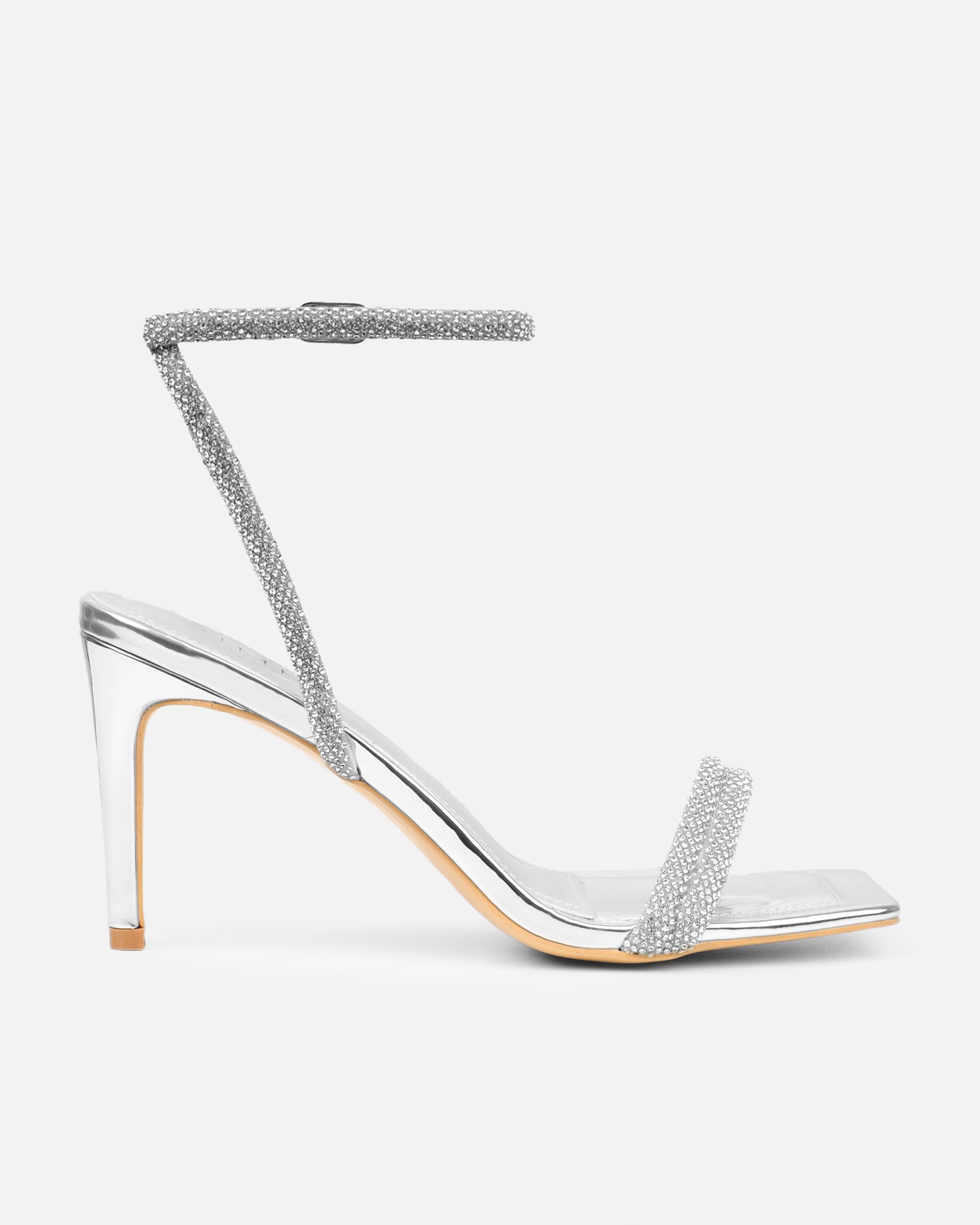 Kylen Silver Mirror Diamante Heeled Sandals