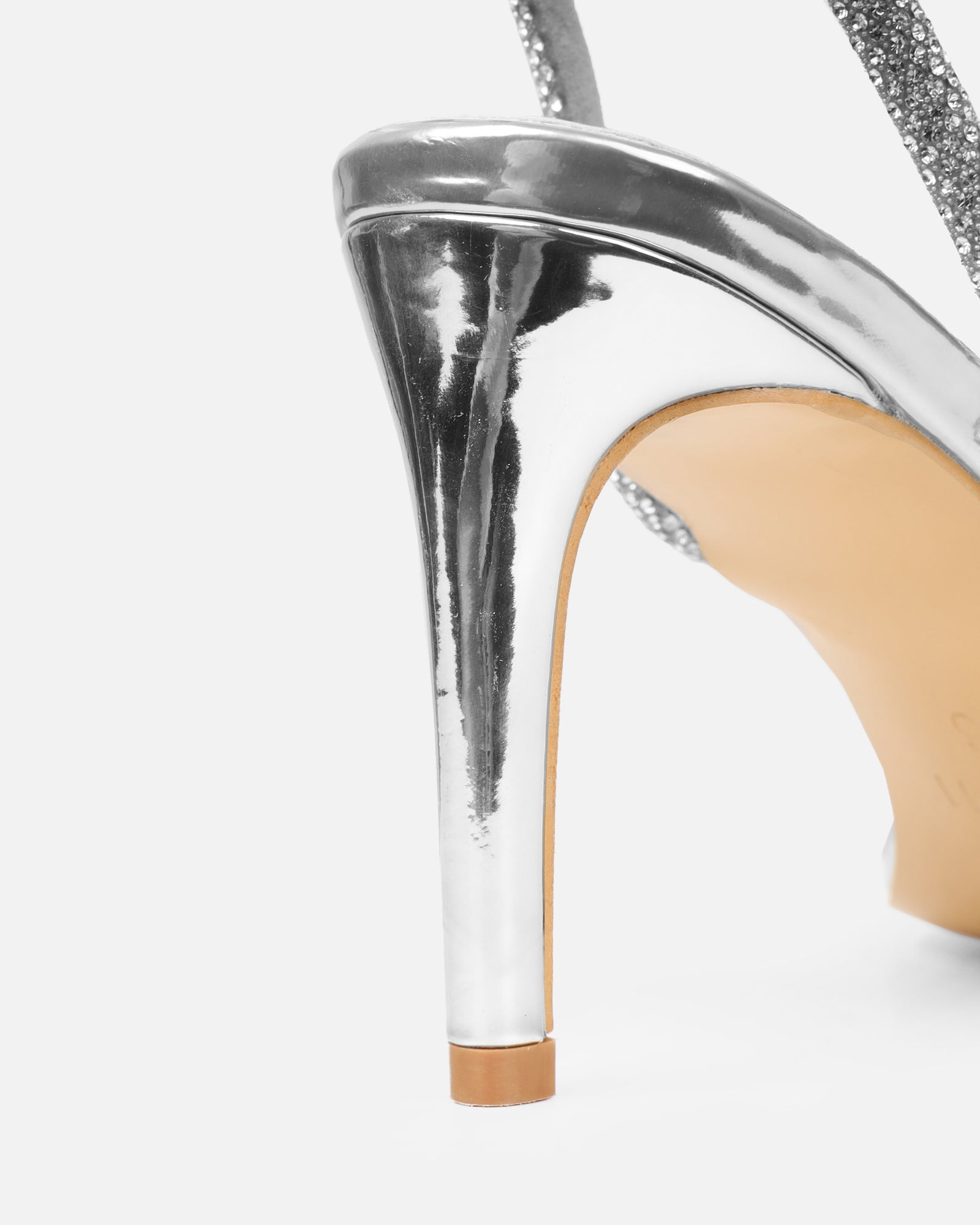Kylen Silver Mirror Diamante Heeled Sandals