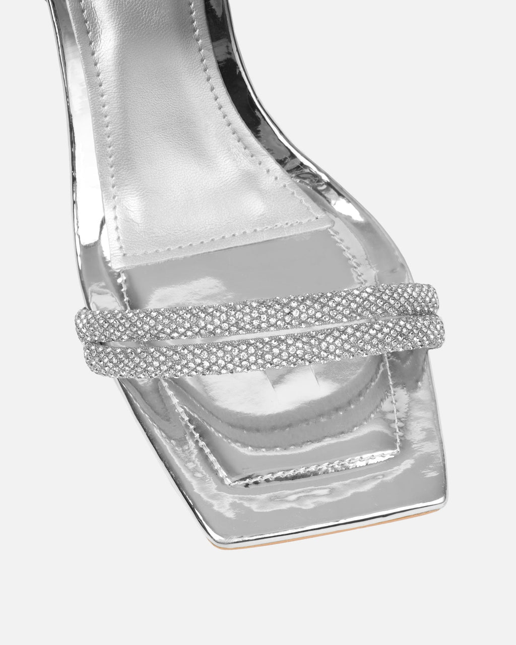 Kylen Silver Mirror Diamante Heeled Sandals