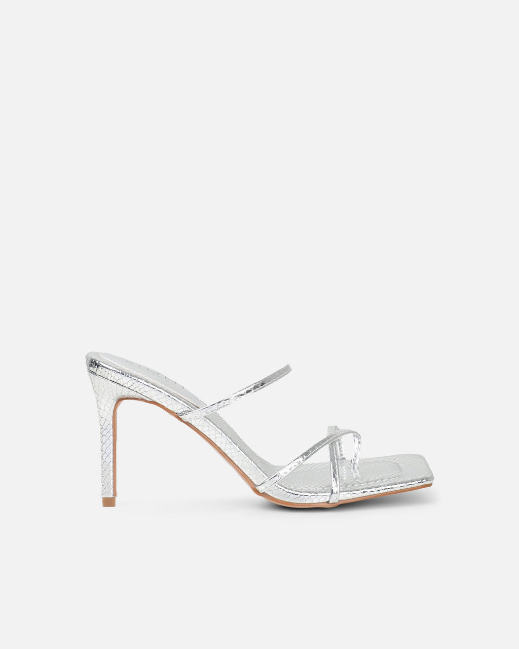 Jayana Silver Snake Effect Strappy Mules