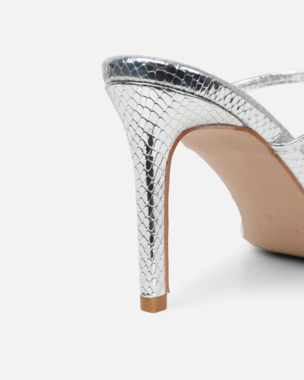 Jayana Silver Snake Effect Strappy Mules