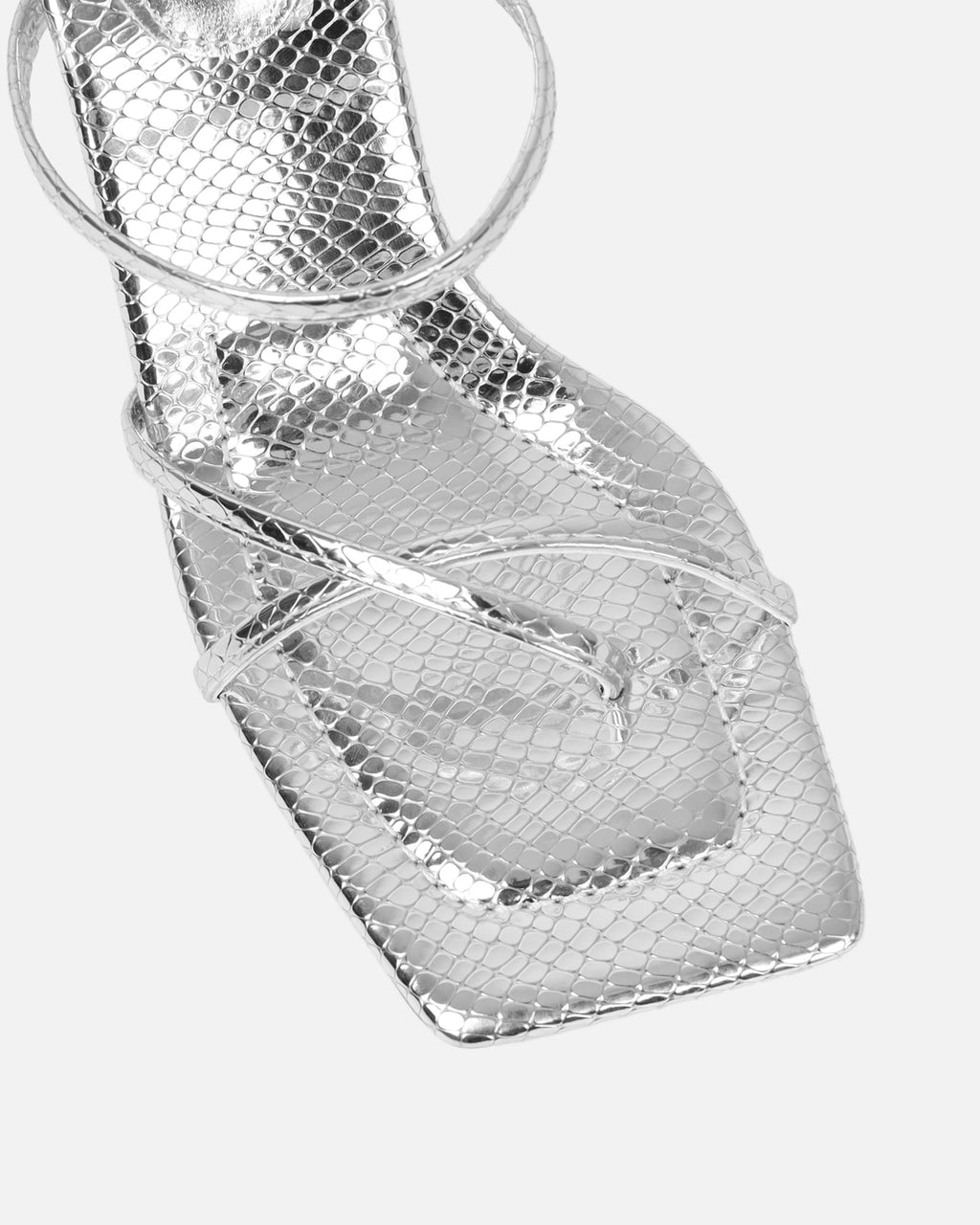 Jayana Silver Snake Effect Strappy Mules