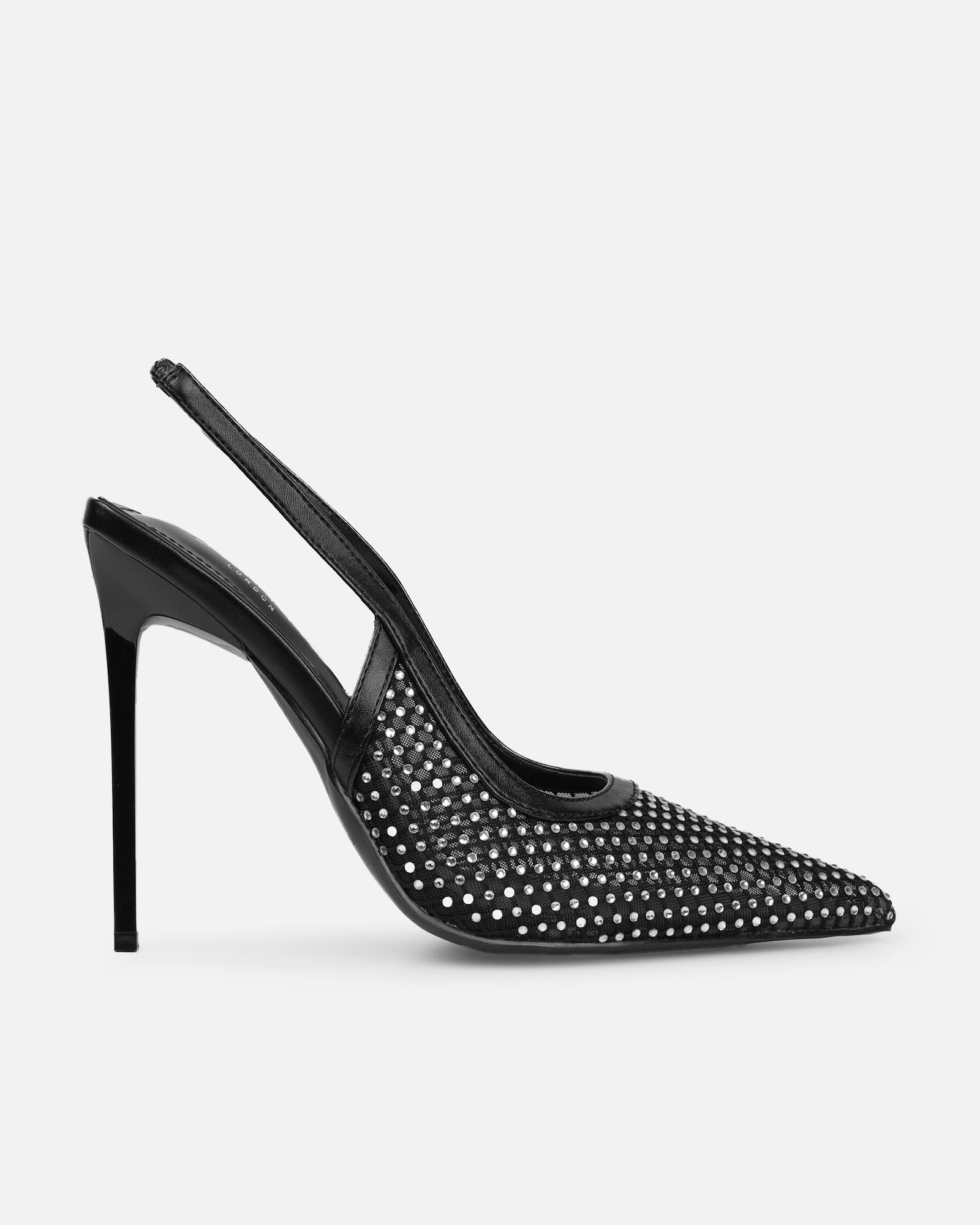 Lailla Black Mesh Diamante Sling Back Court Shoes