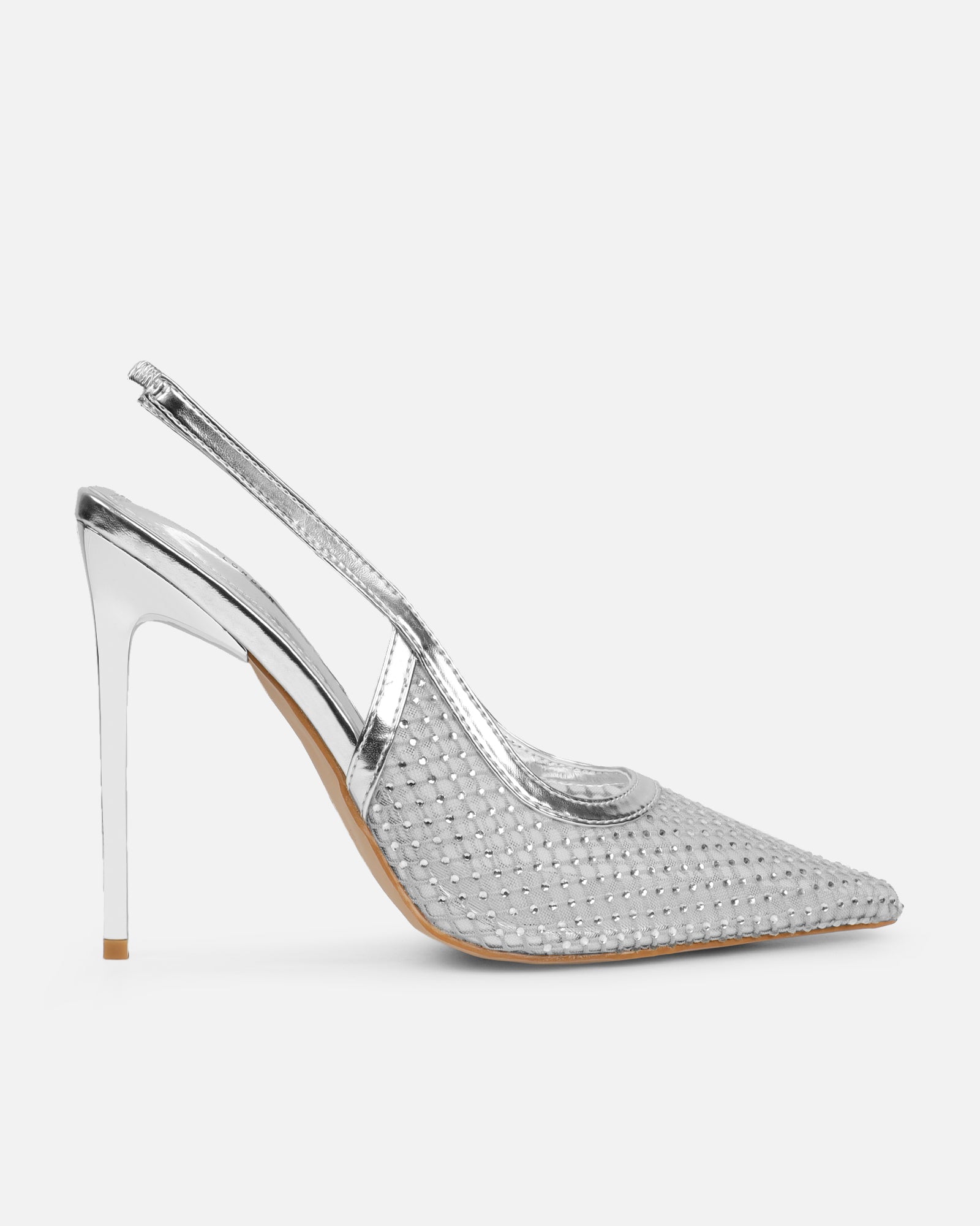 Lailla Silver Mesh Diamante Sling Back Court Shoes
