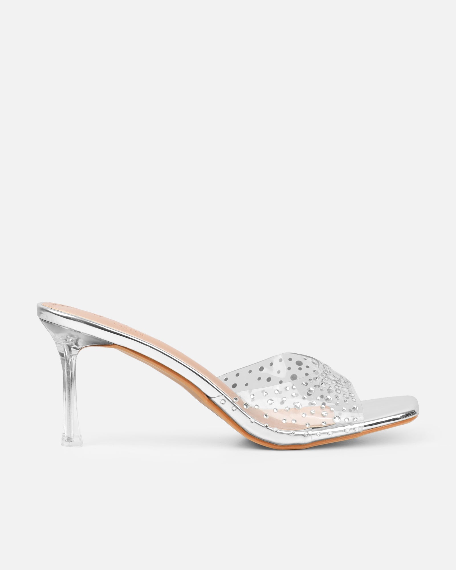 Lalita Clear Silver Mirror Diamante Mules