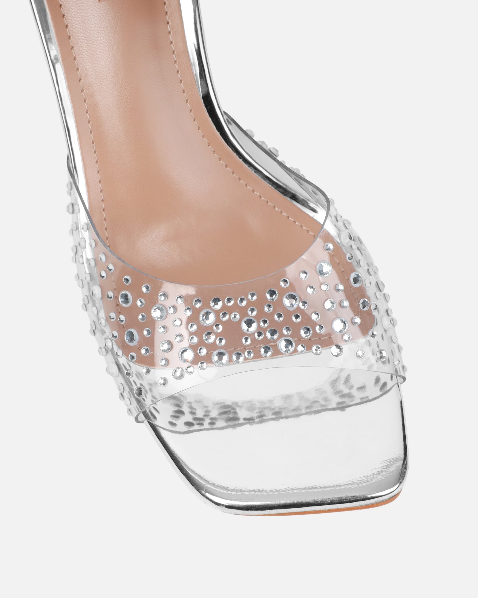 Lalita Clear Silver Mirror Diamante Mules