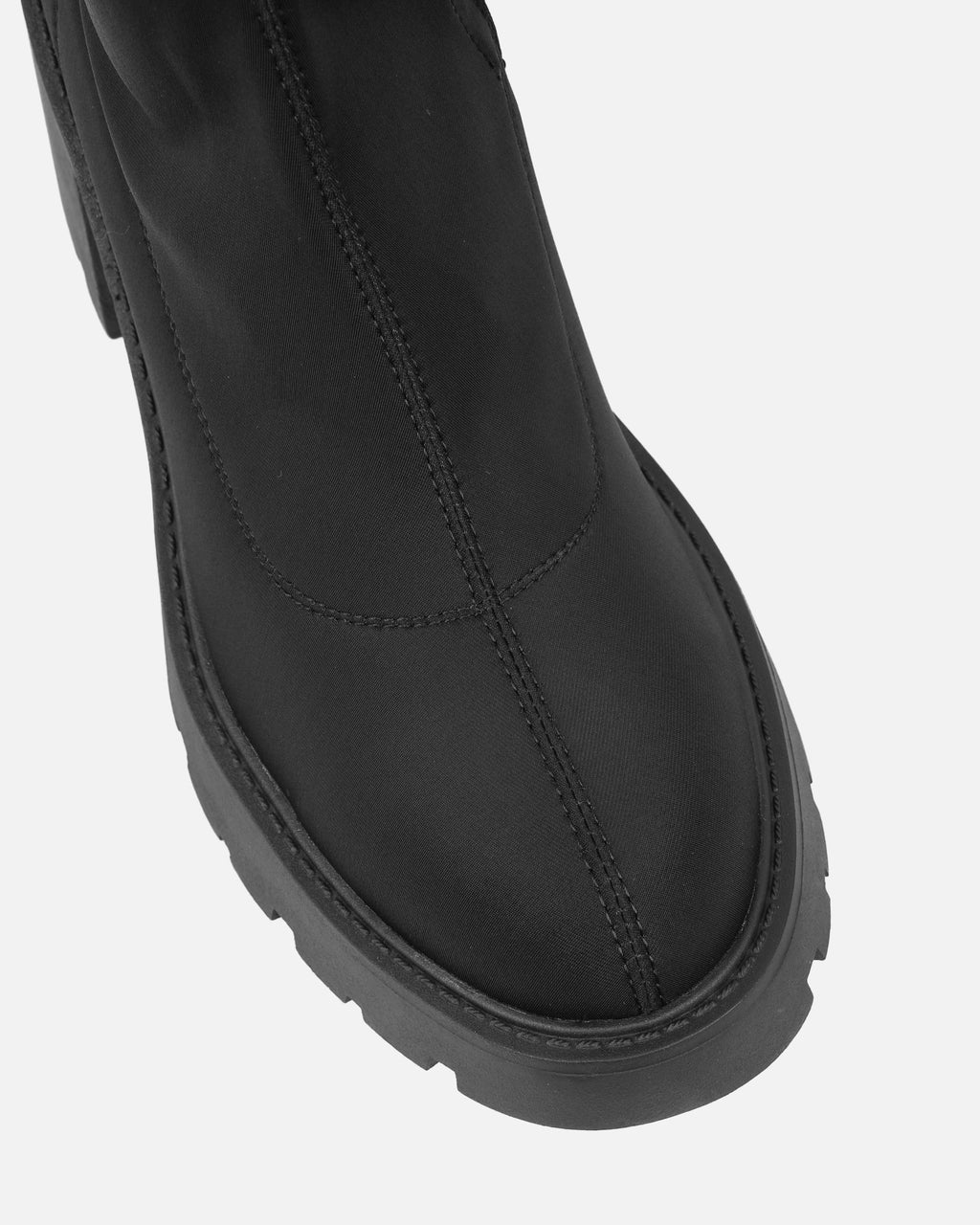 Felipe Black Lycra Block Heel Chunky Ankle Boots