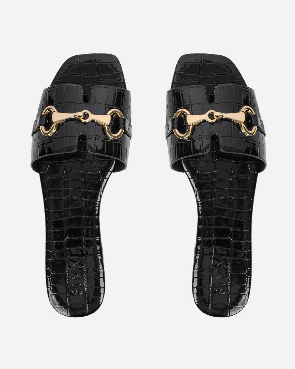 Lavinia Black Croc Snaffle Trim Flat Sandals