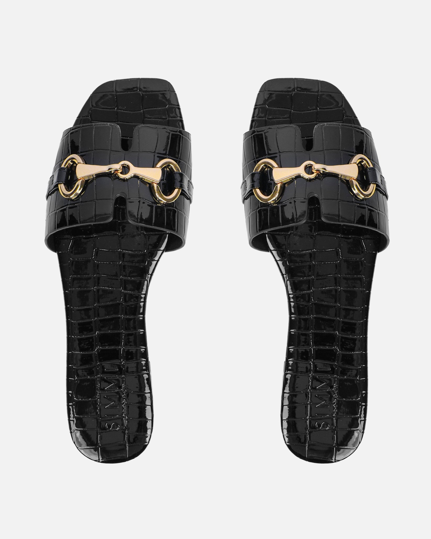 Lavinia Black Croc Snaffle Trim Flat Sandals