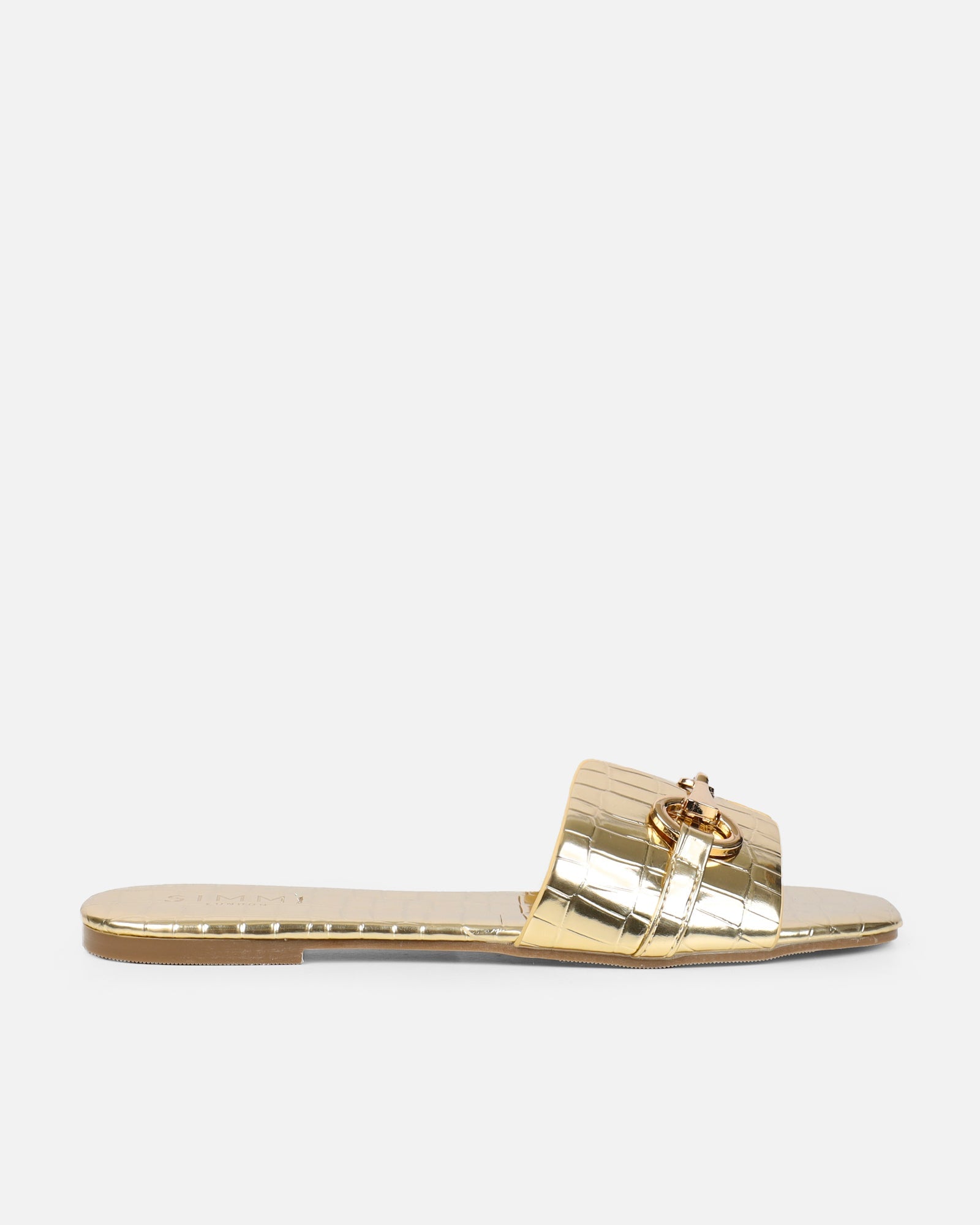 Lavinia Gold Croc Snaffle Trim Flat Sandals