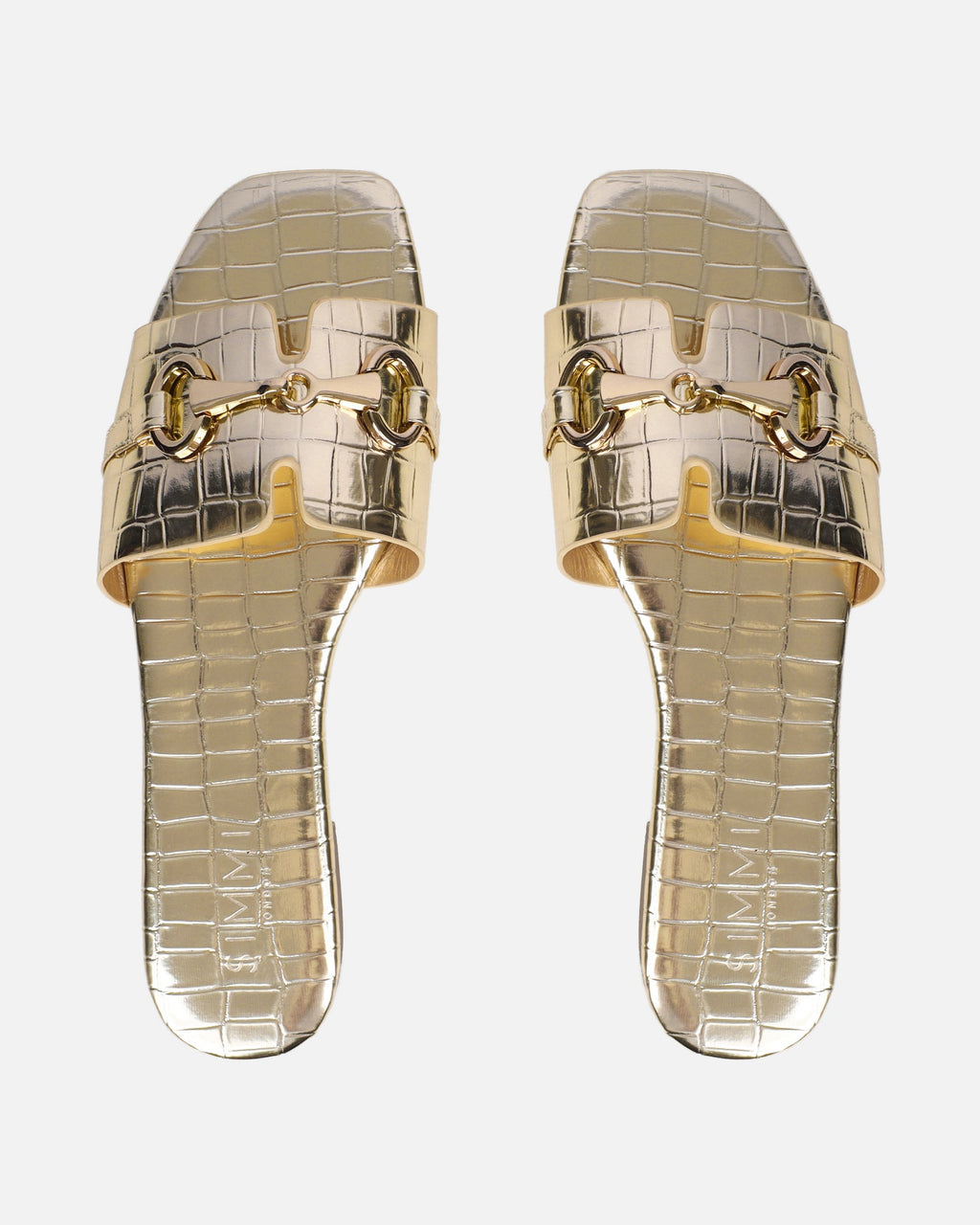 Lavinia Gold Croc Snaffle Trim Flat Sandals