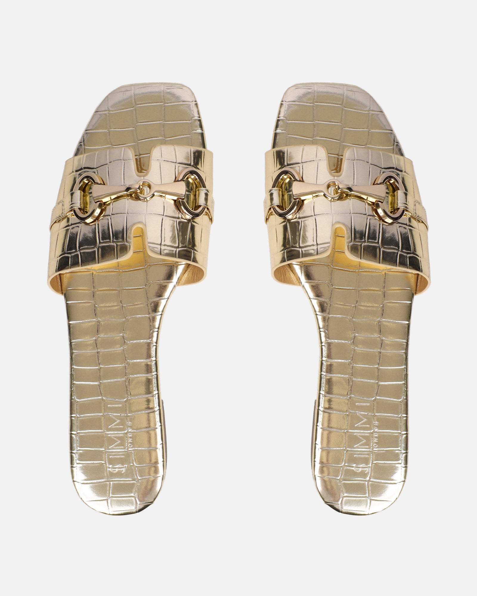 Lavinia Gold Croc Snaffle Trim Flat Sandals