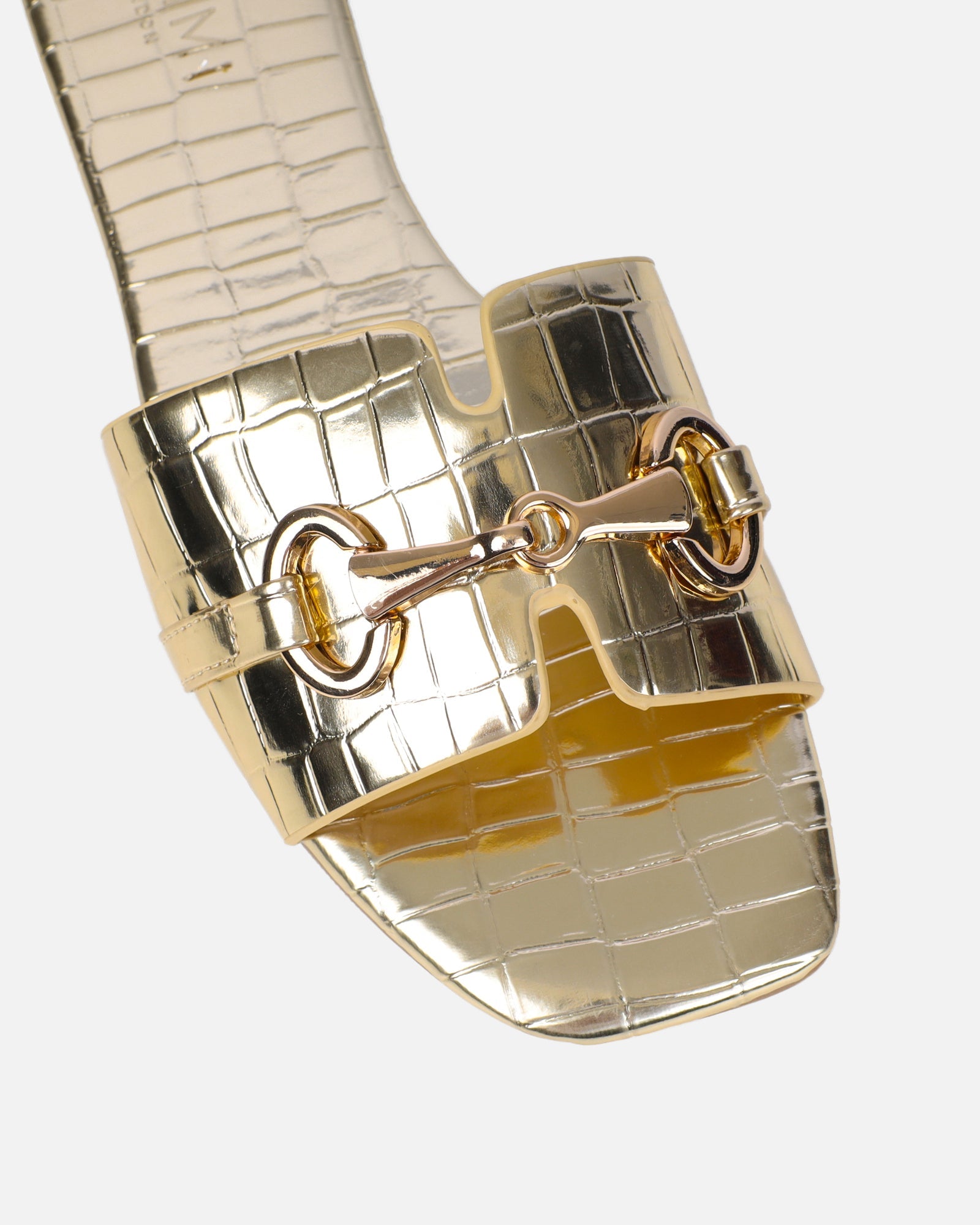 Lavinia Gold Croc Snaffle Trim Flat Sandals