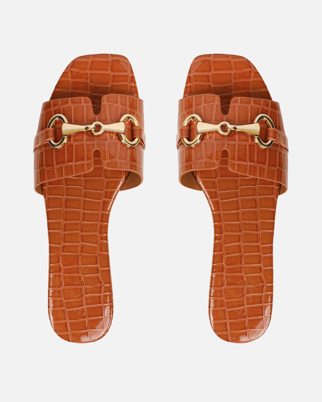 Lavinia Tan Croc Snaffle Trim Flat Sandals