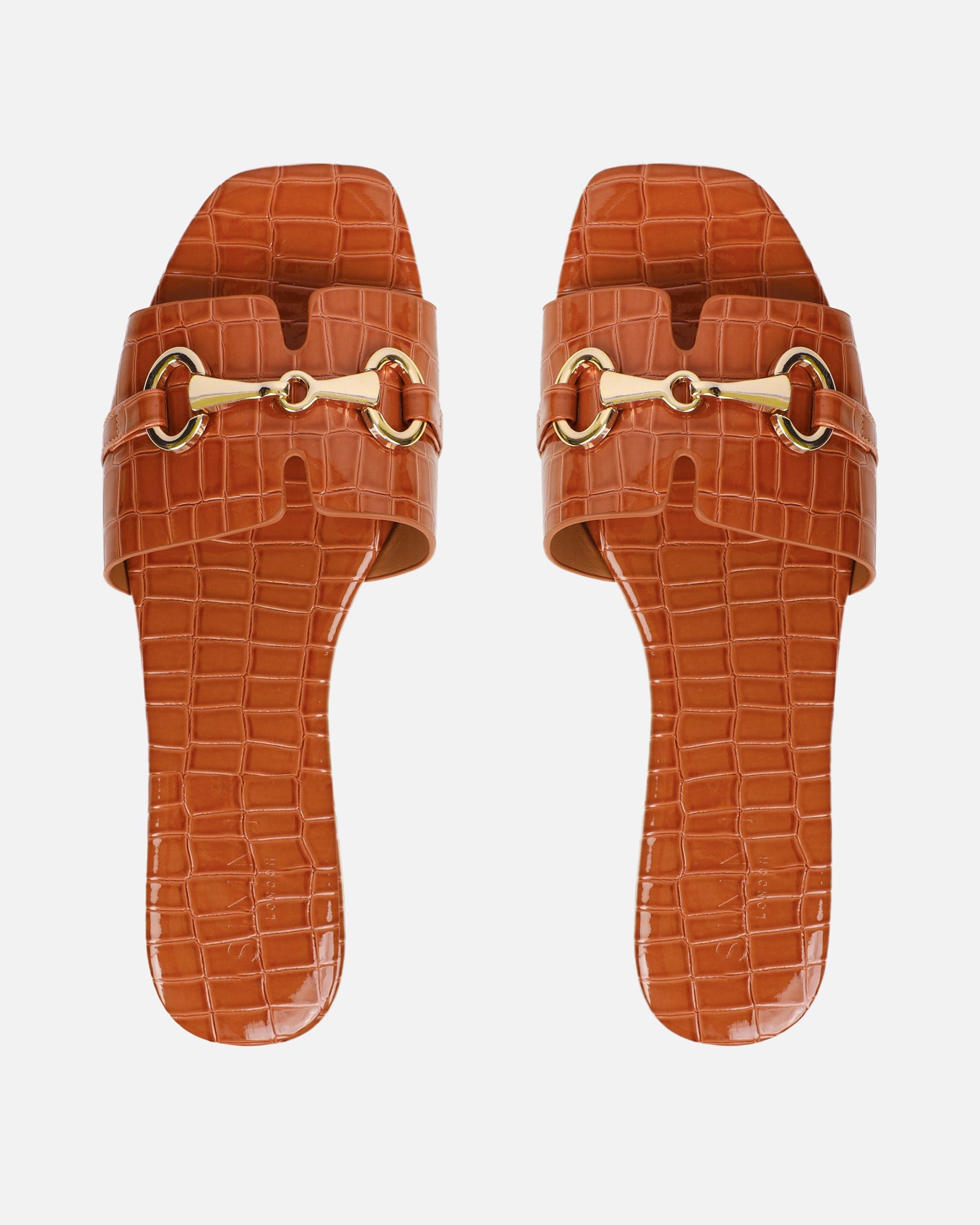 Lavinia Tan Croc Snaffle Trim Flat Sandals