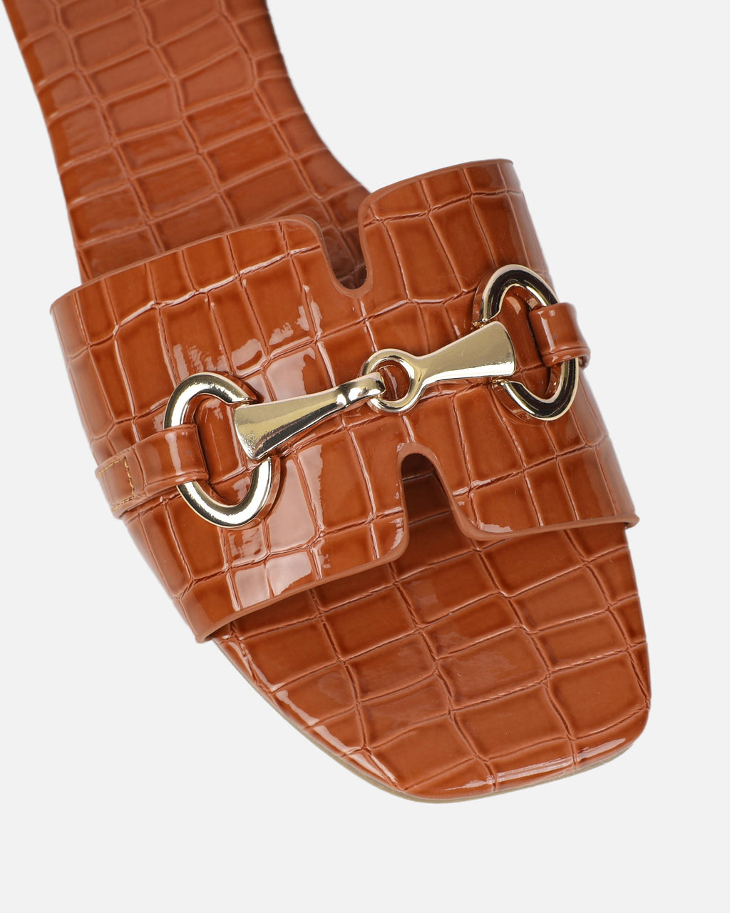 Lavinia Tan Croc Snaffle Trim Flat Sandals