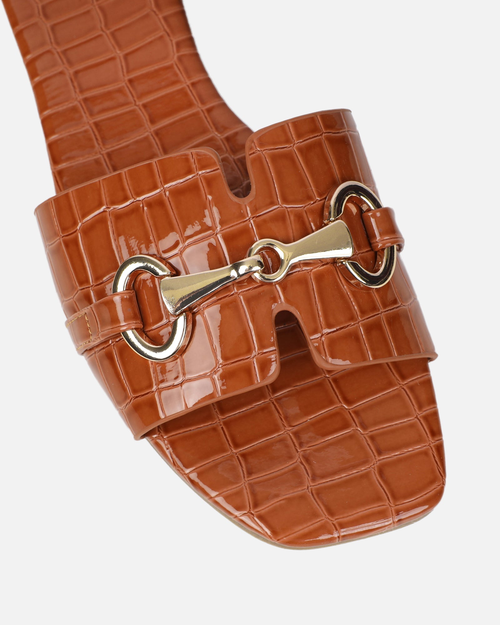 Lavinia Tan Croc Snaffle Trim Flat Sandals