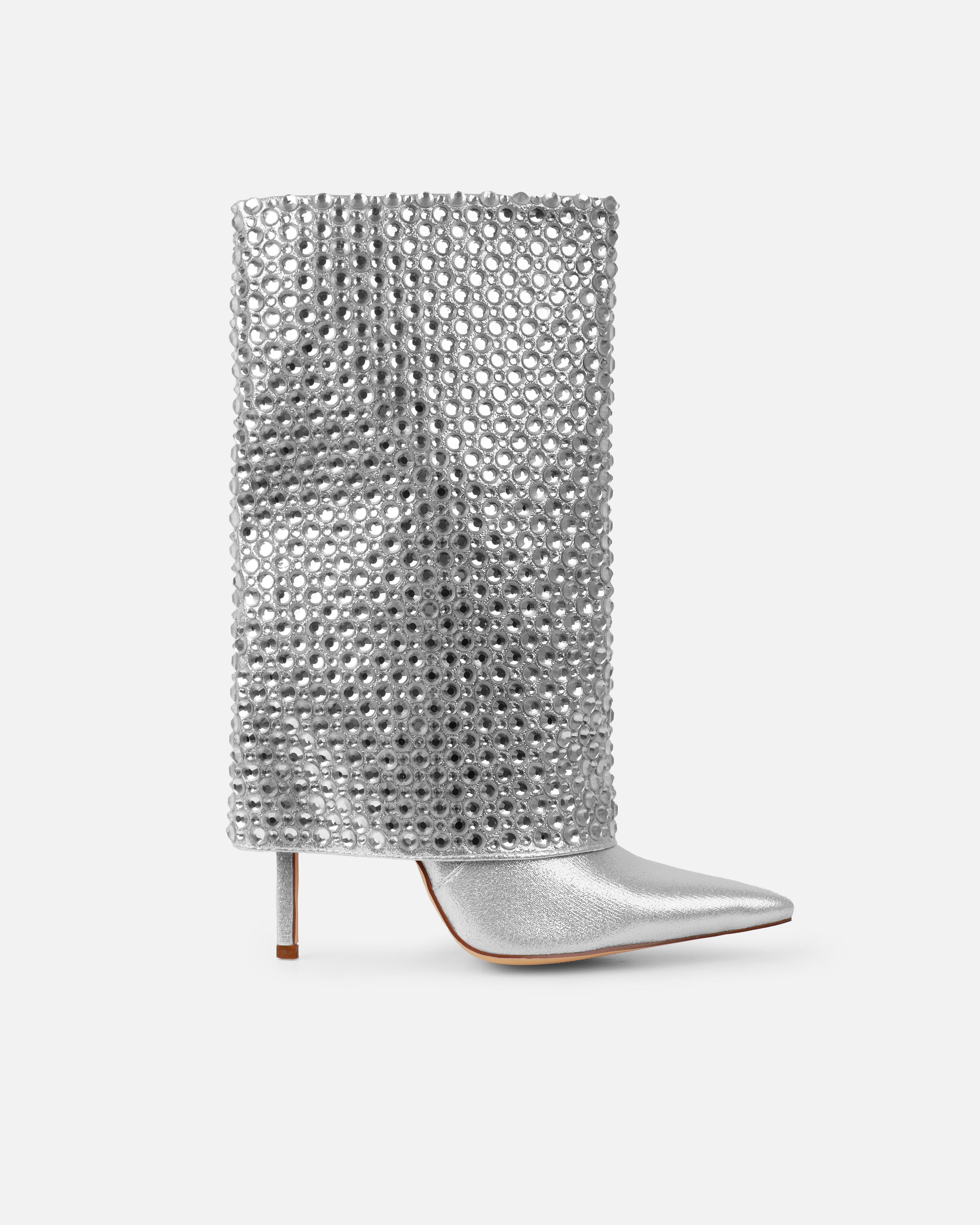 Law Silver Shimmer Diamante Fold Over Boots
