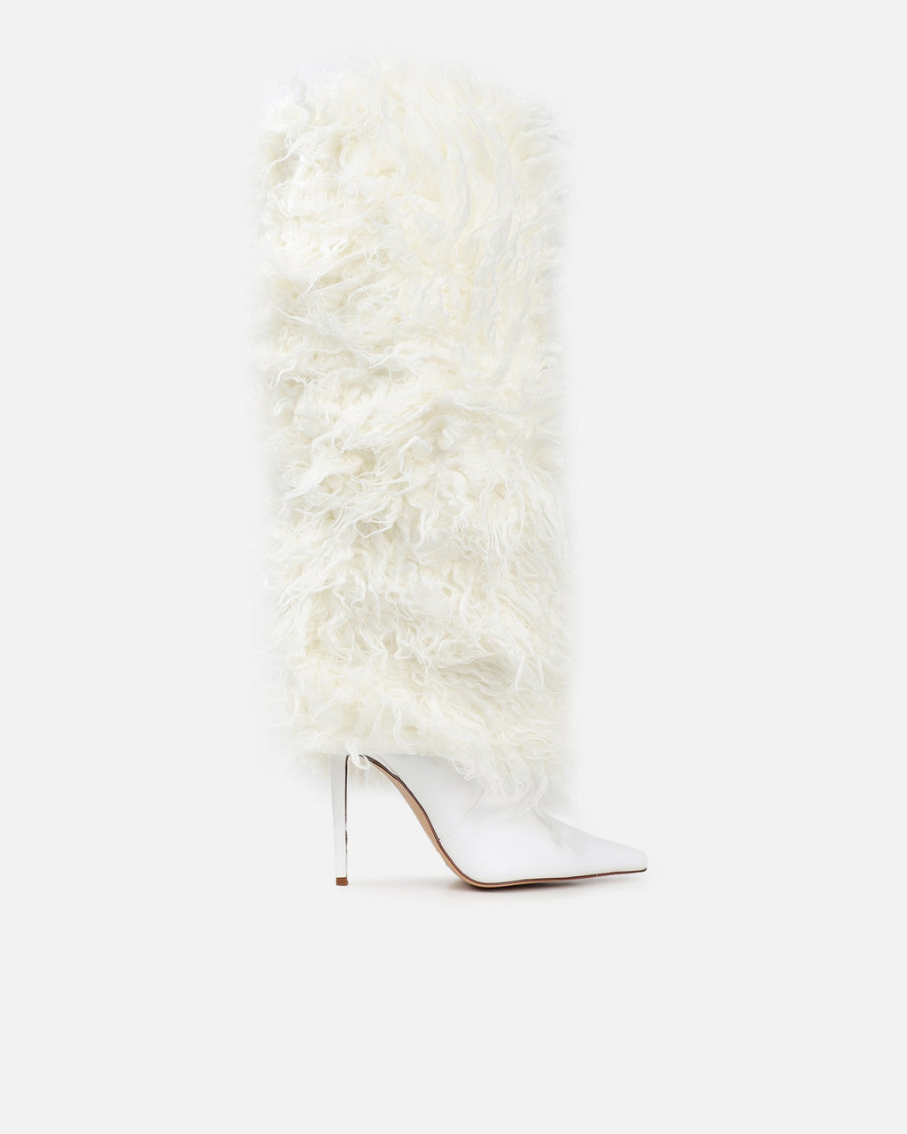 Neo White Faux Fur Fold Over Knee Boots