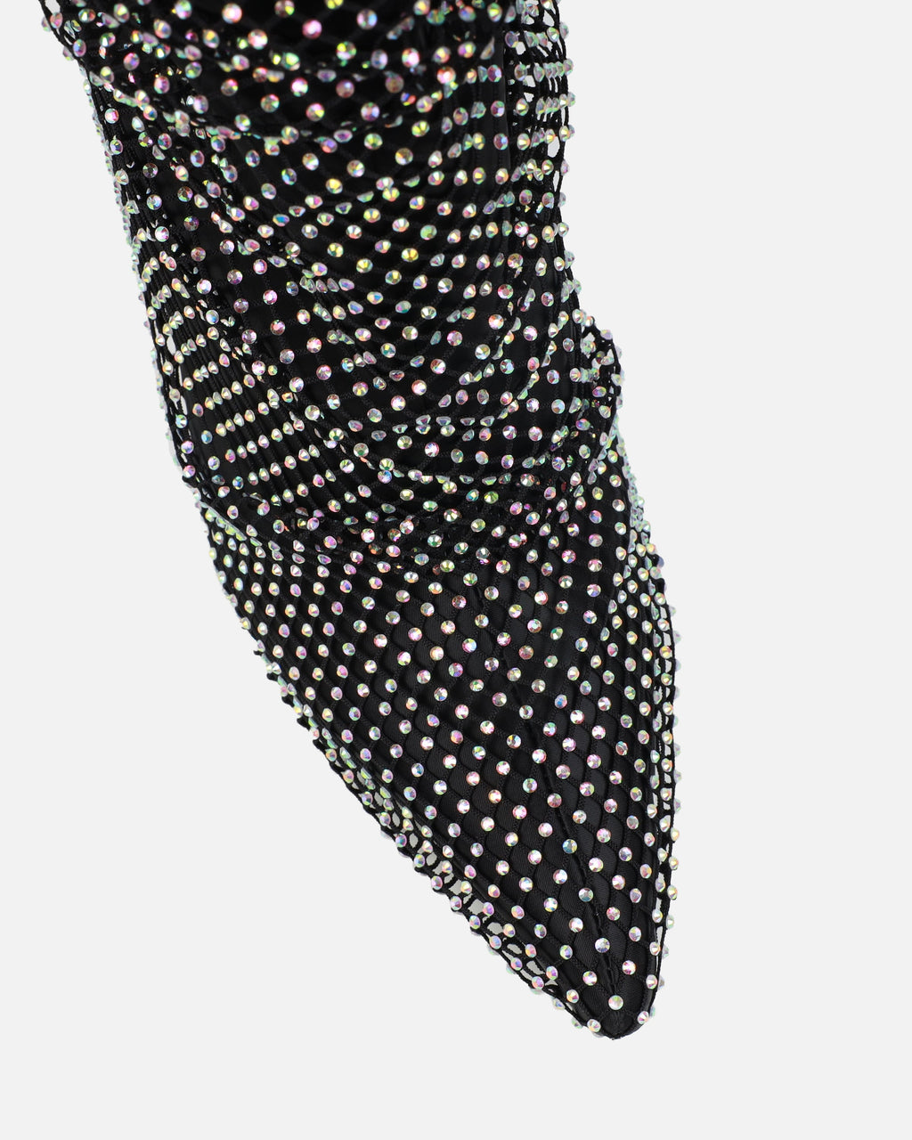 Murphy Black Satin Diamante Fishnet Knee High Boots