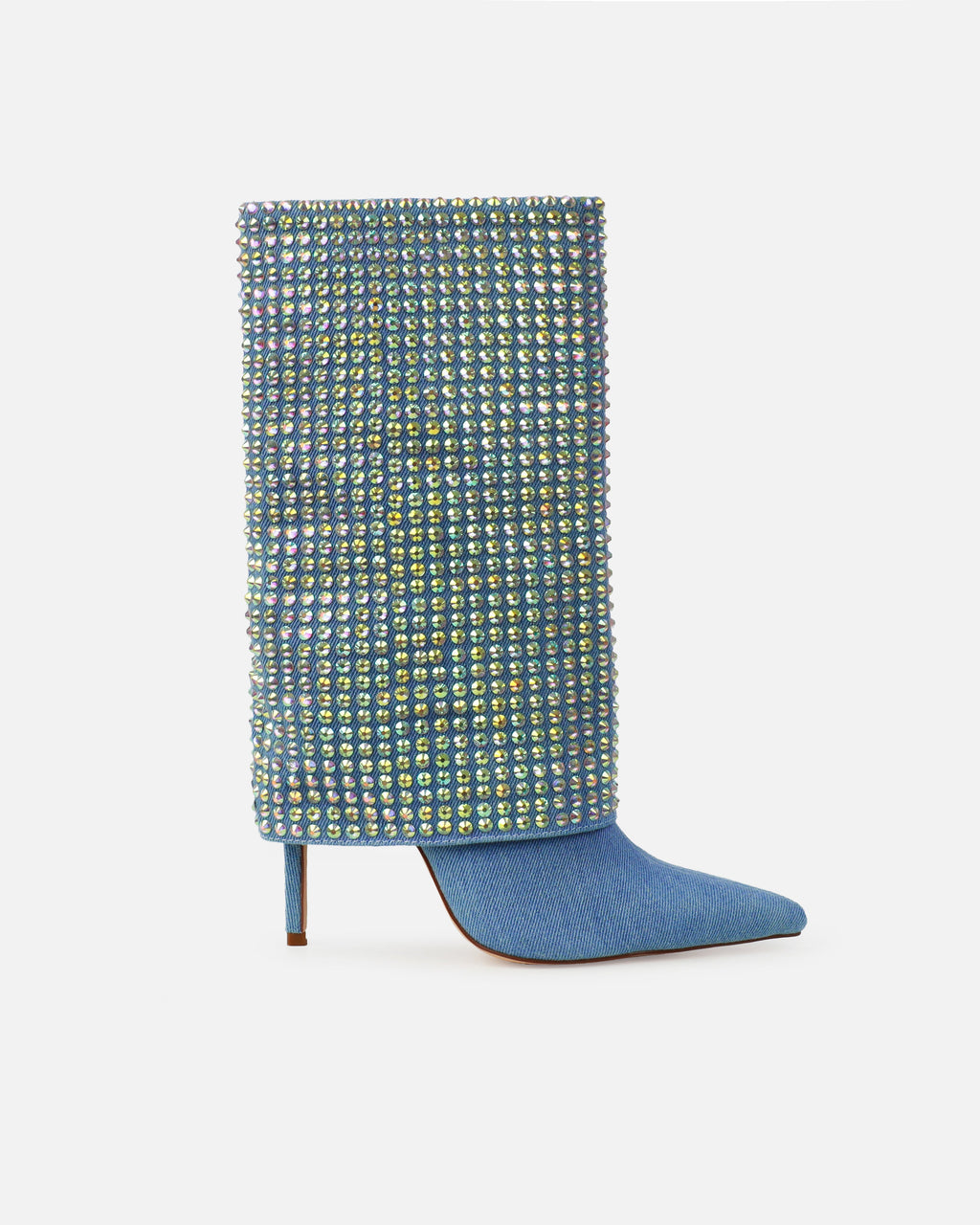 Lawler Blue Denim Diamante Fold Over Boots