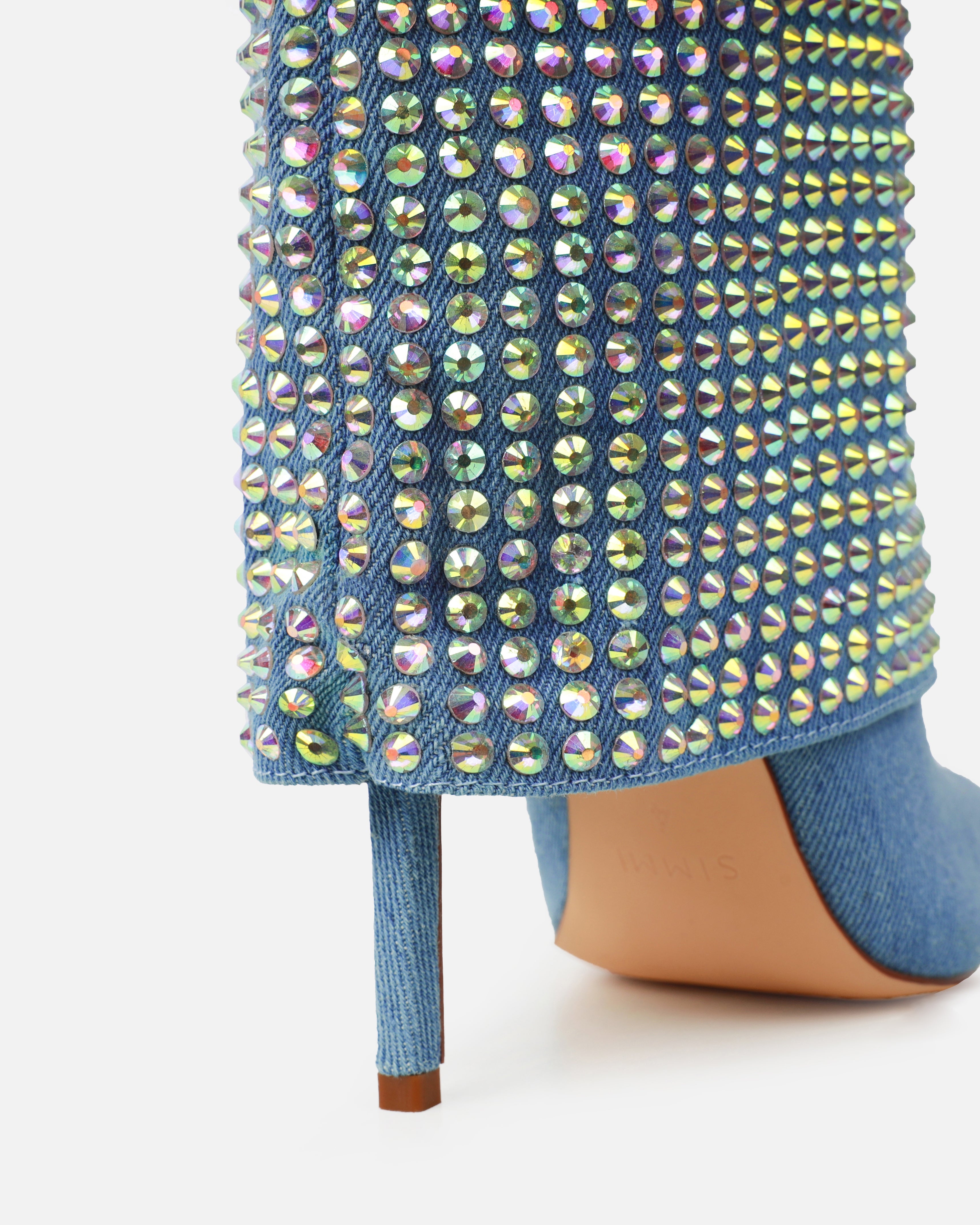 Lawler Blue Denim Diamante Fold Over Boots