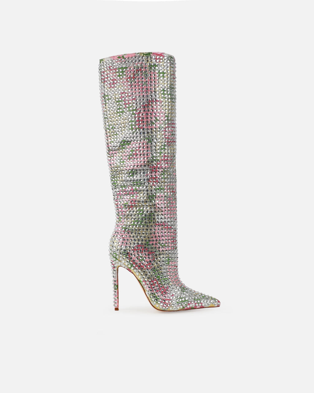 Seb Pink Floral Pattern Diamante Knee High Boots