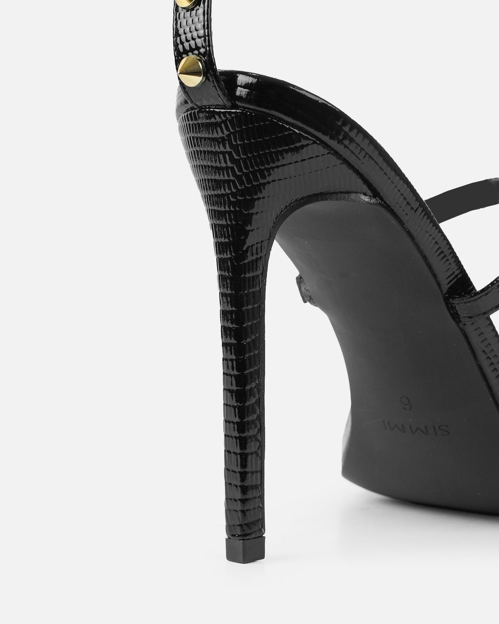 Layleigh Black Lizard Effect Studded Heeled Sandals