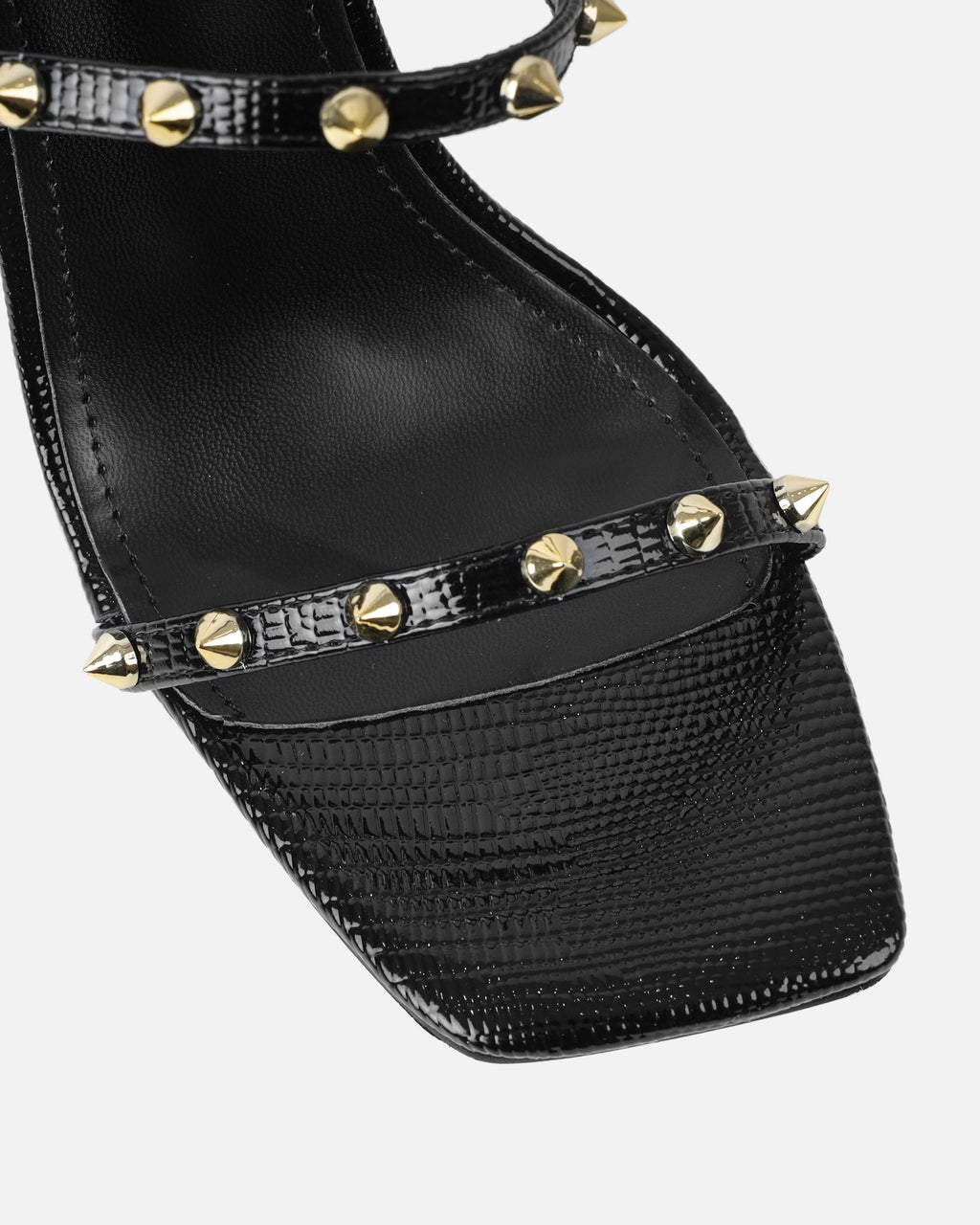 Layleigh Black Lizard Effect Studded Heeled Sandals