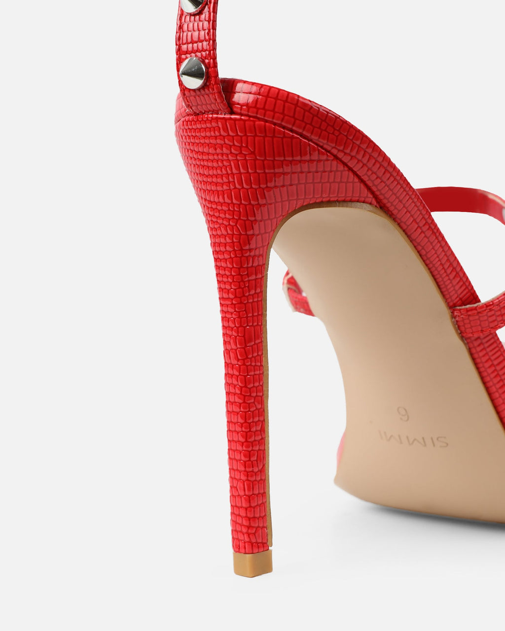 Layleigh Red Lizard Effect Studded Heeled Sandals