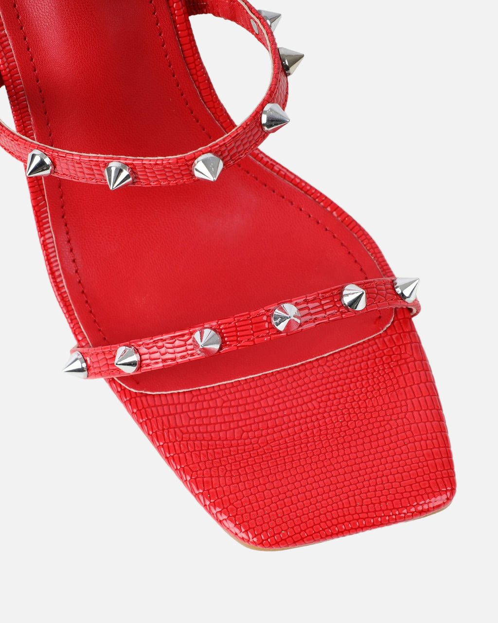 Layleigh Red Lizard Effect Studded Heeled Sandals