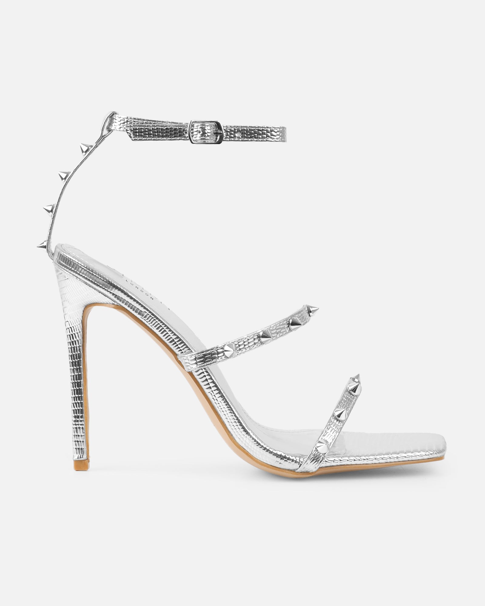 Layleigh Silver Lizard Effect Studded Heeled Sandals