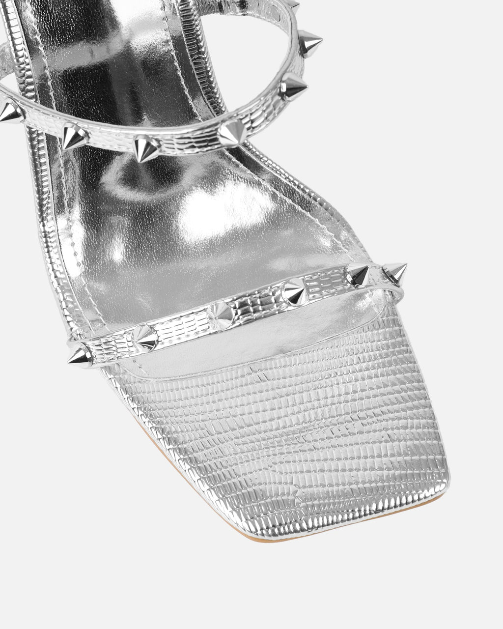 Layleigh Silver Lizard Effect Studded Heeled Sandals