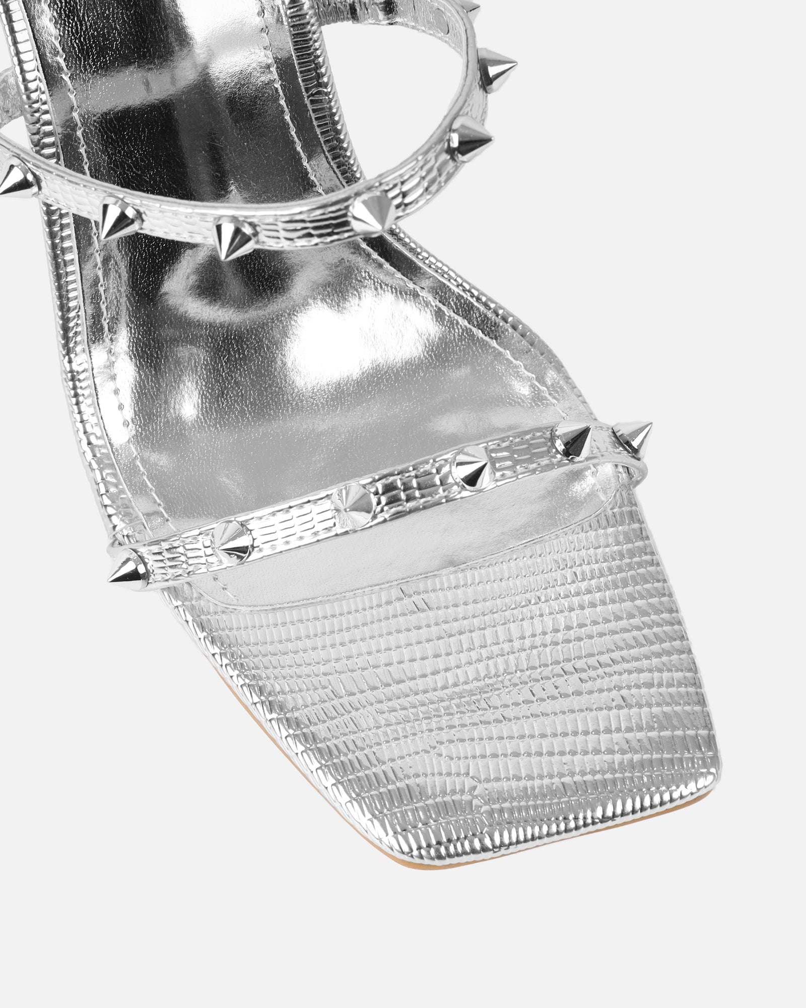 Layleigh Silver Lizard Effect Studded Heeled Sandals
