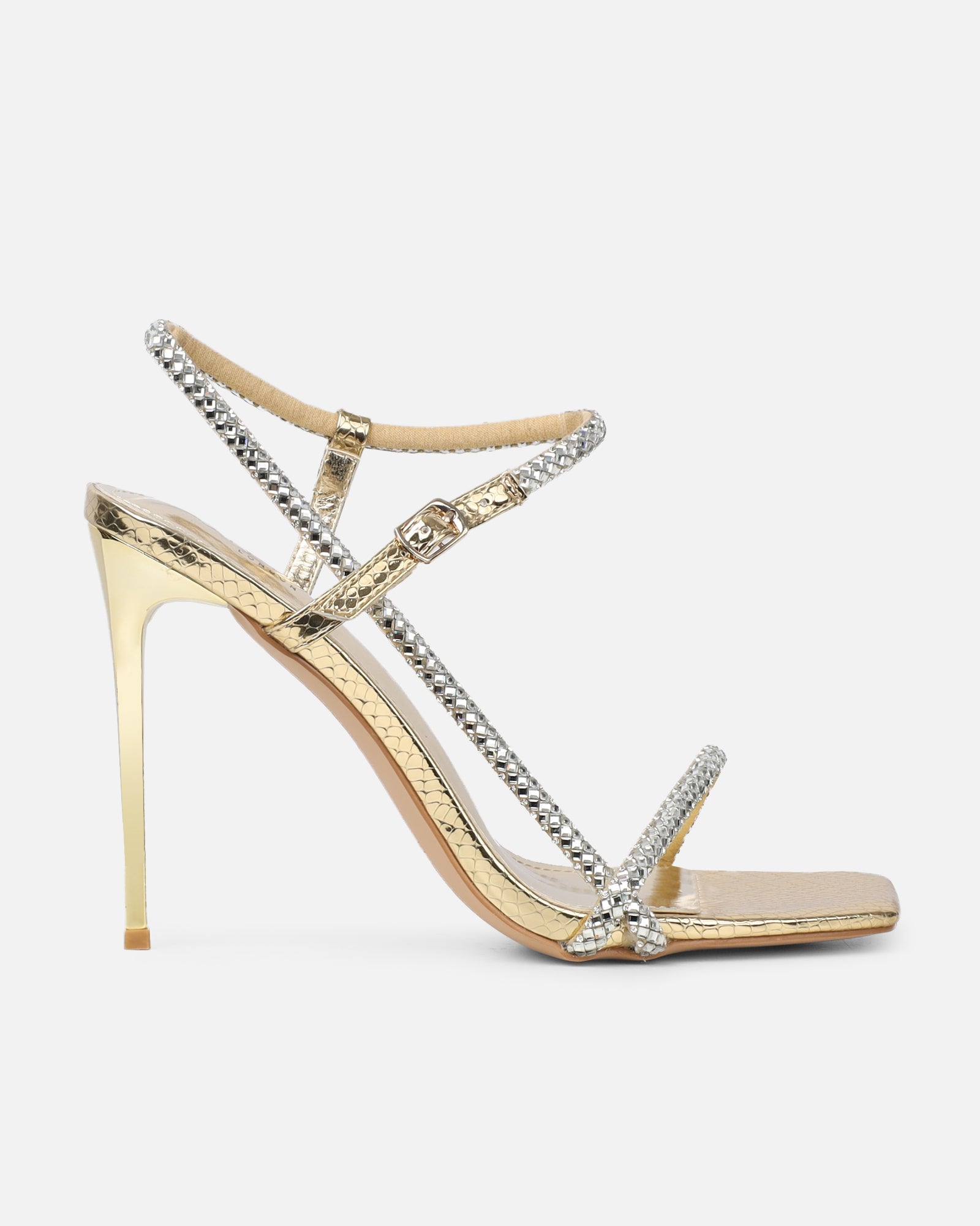 Darlina Gold Snake Diamante Heeled Sandals