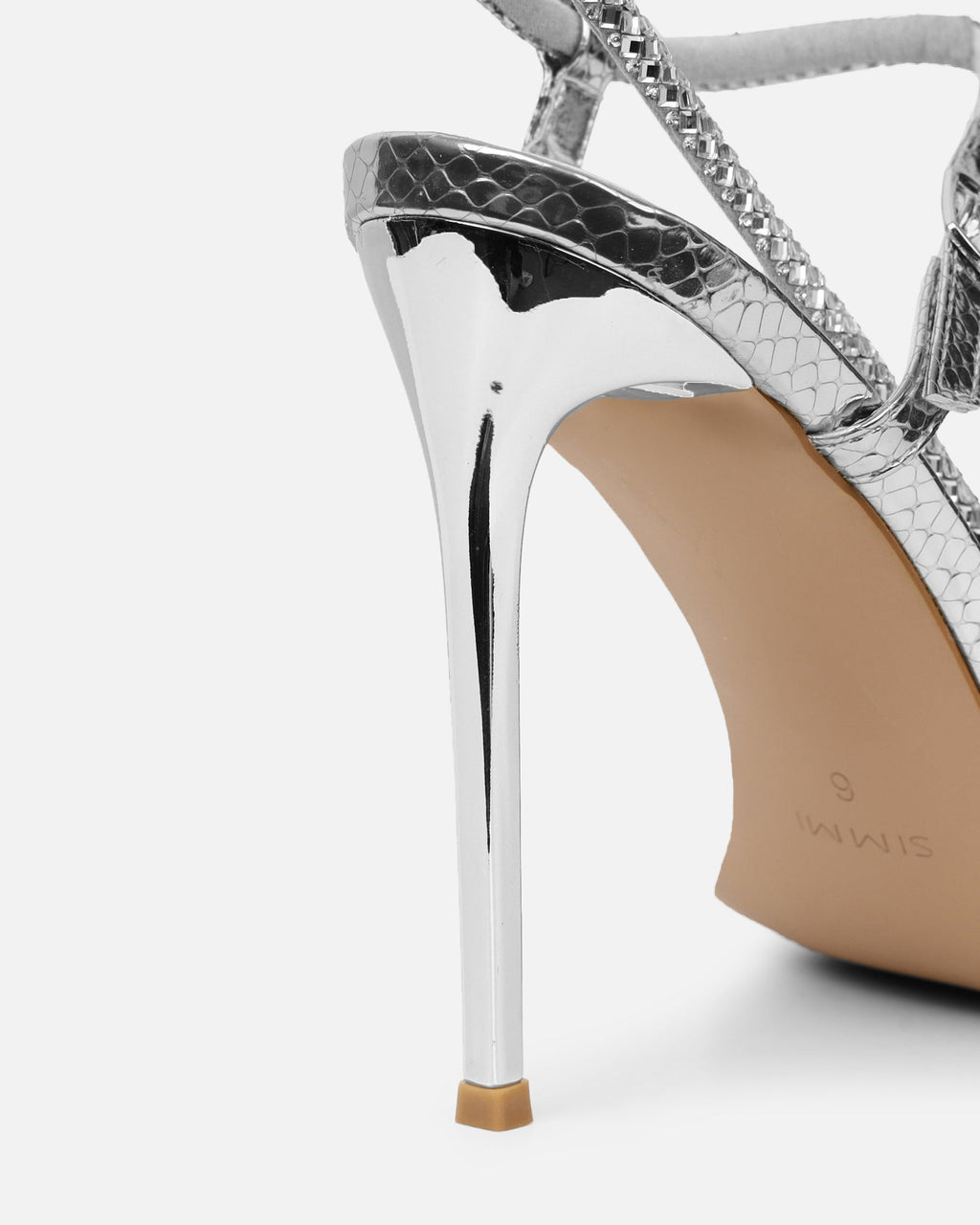 Darlina Silver Snake Diamante Heeled Sandals