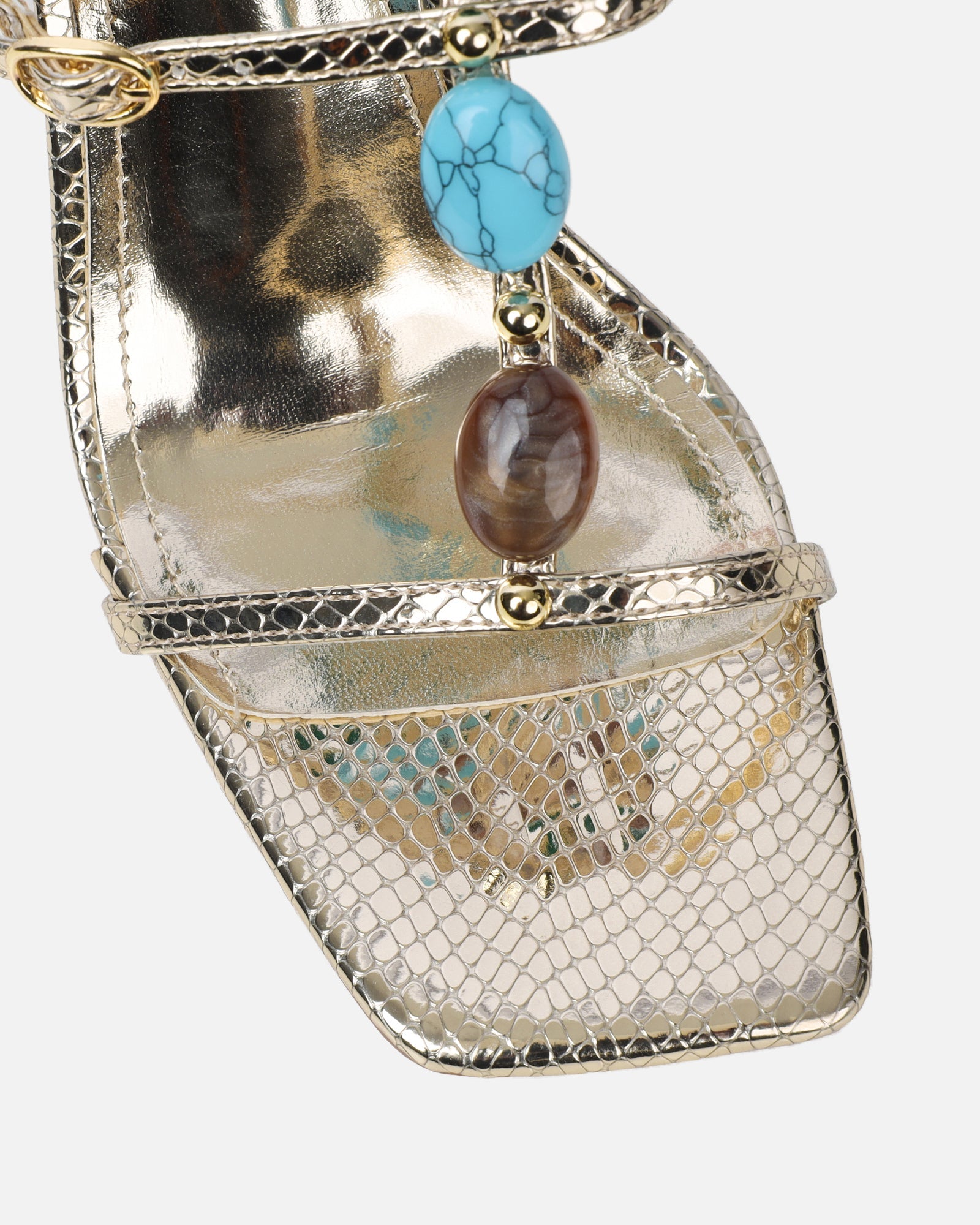Elexi Light Gold Stone Embellished Heeled Sandals
