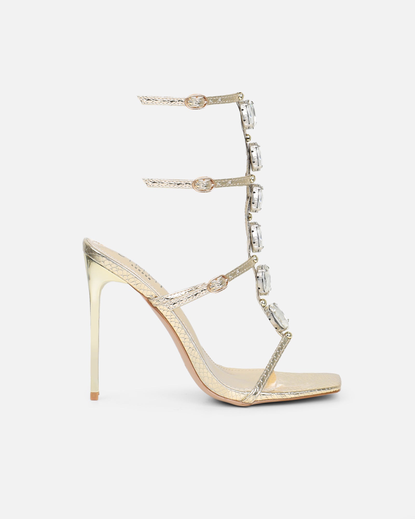 Leamy Gold Mirror Jeweled Heeled Sandals