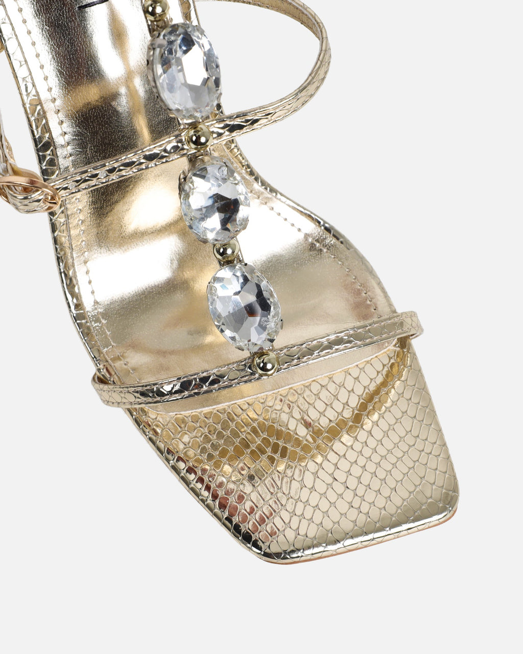 Leamy Gold Mirror Jeweled Heeled Sandals