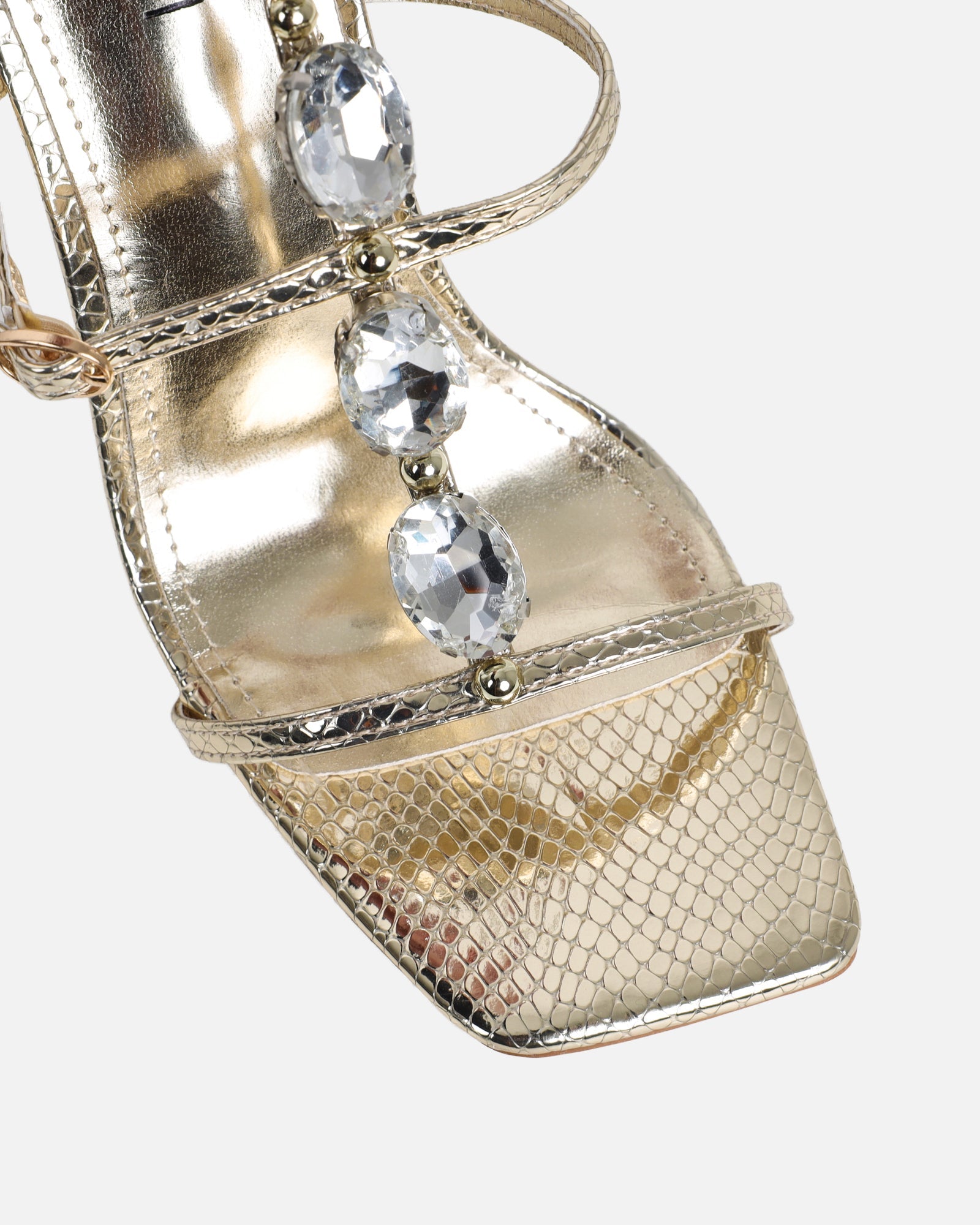 Leamy Gold Mirror Jeweled Heeled Sandals