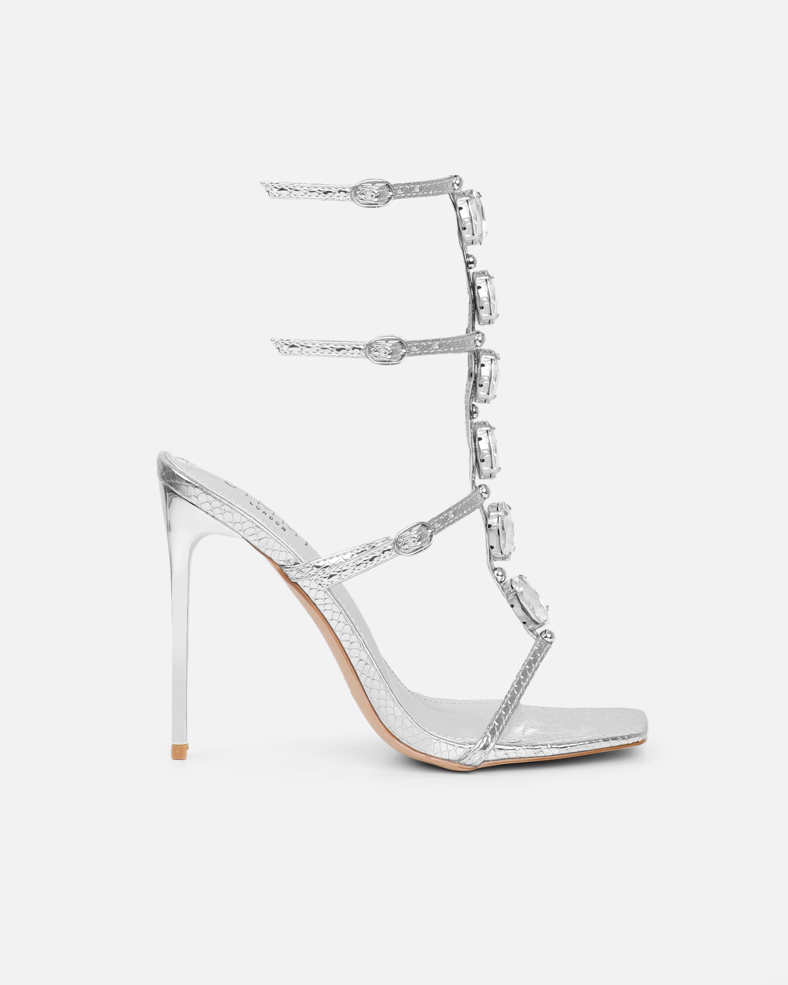 Leamy Silver Mirror Jeweled Heeled Sandals
