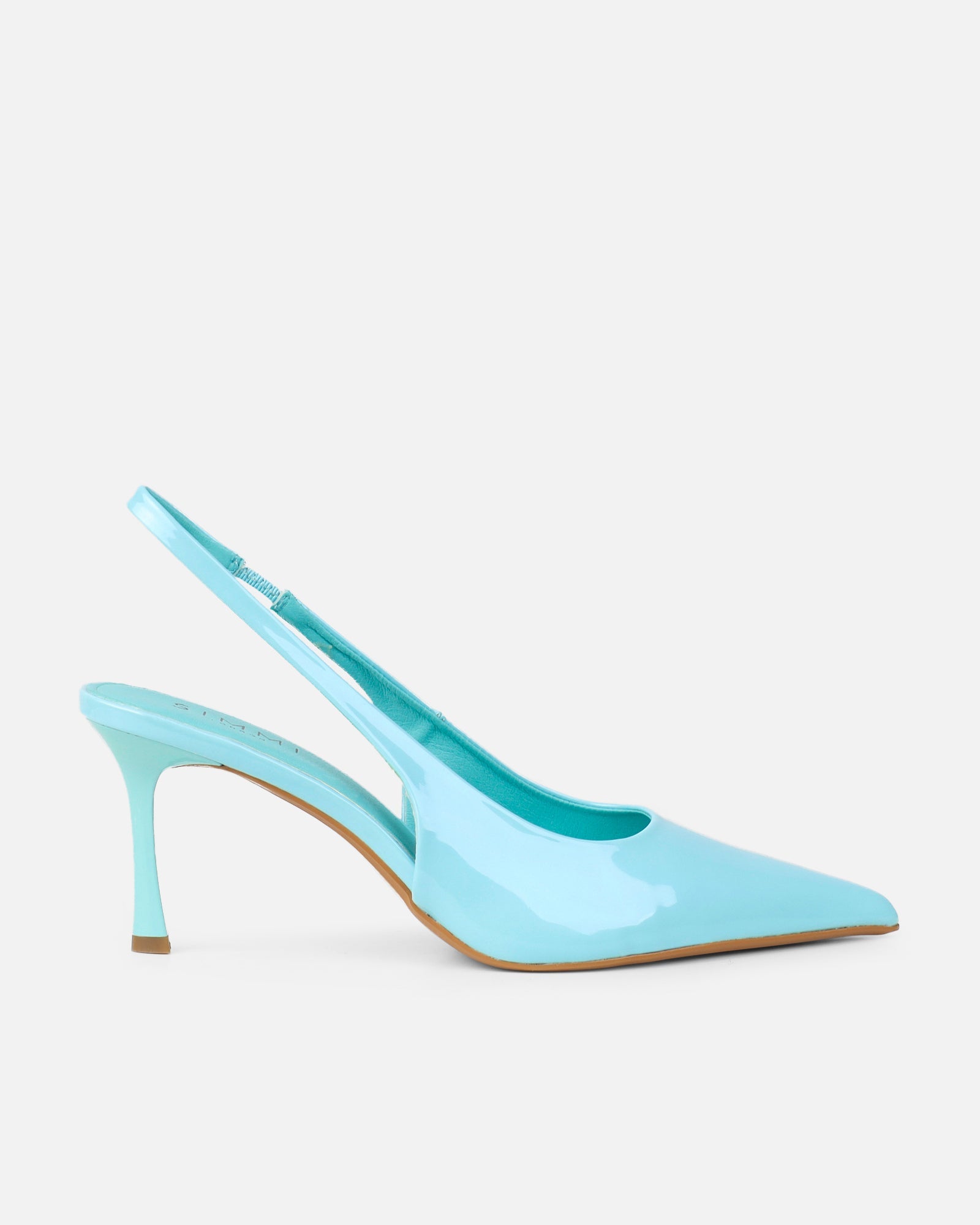 Liorra Blue Patent Sling Back Mid Heeled Shoes