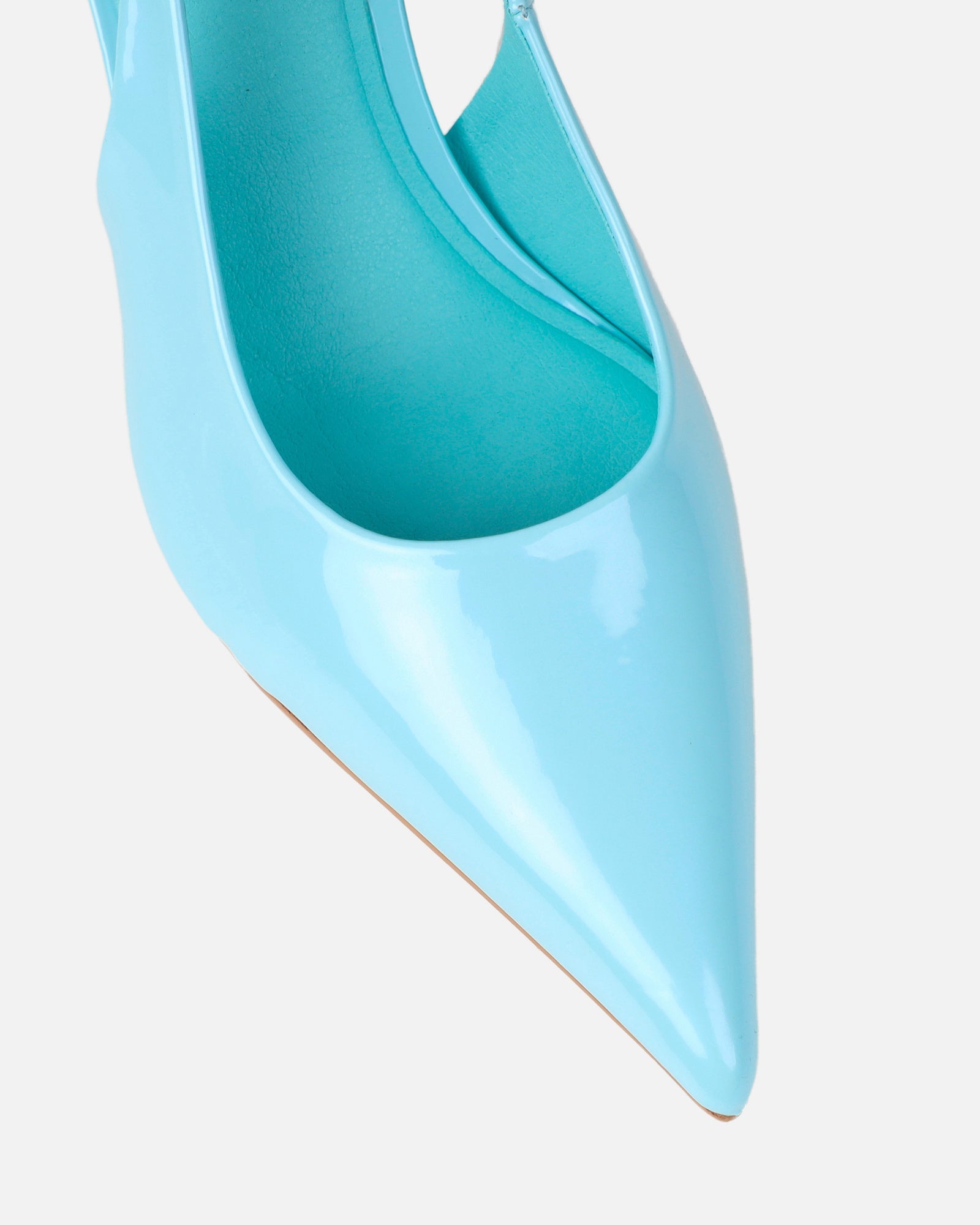 Liorra Blue Patent Sling Back Mid Heeled Shoes