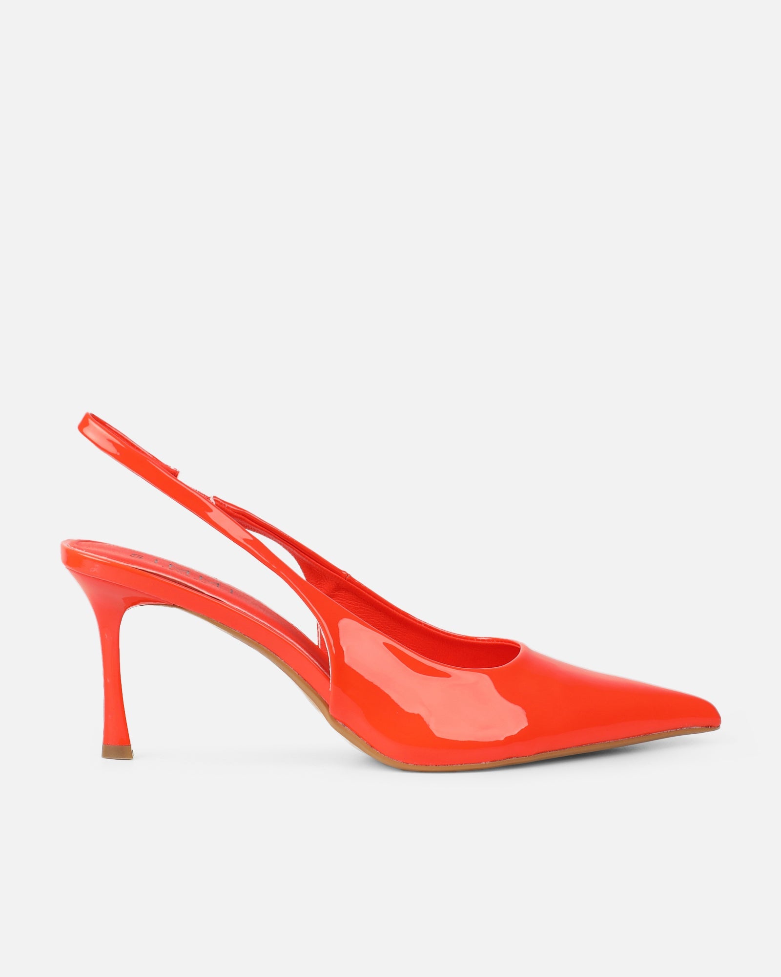 Liorra Orange Patent Sling Back Mid Heeled Shoes