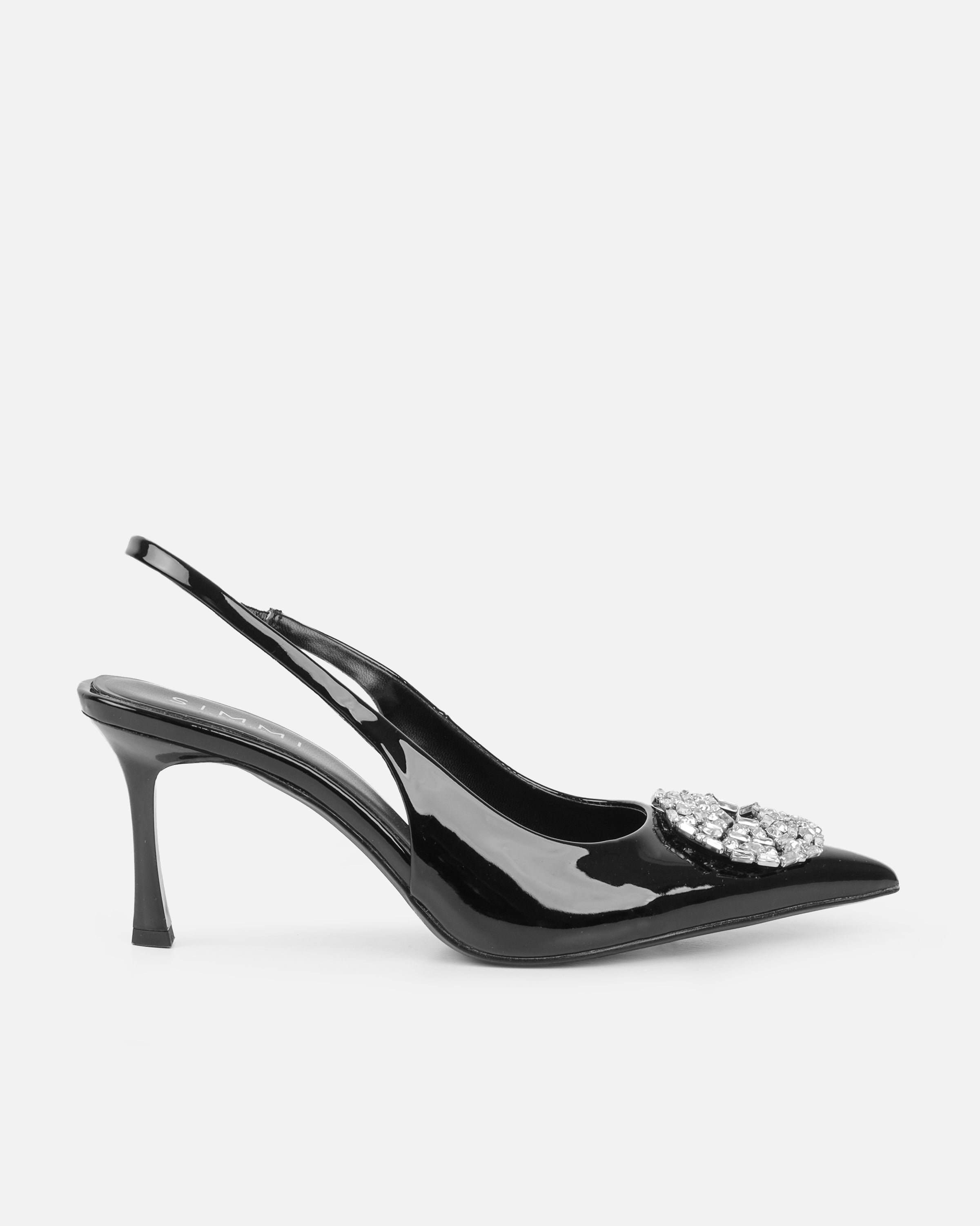 Lilliani Black Mirror Diamante Trim Sling Back Court Shoes